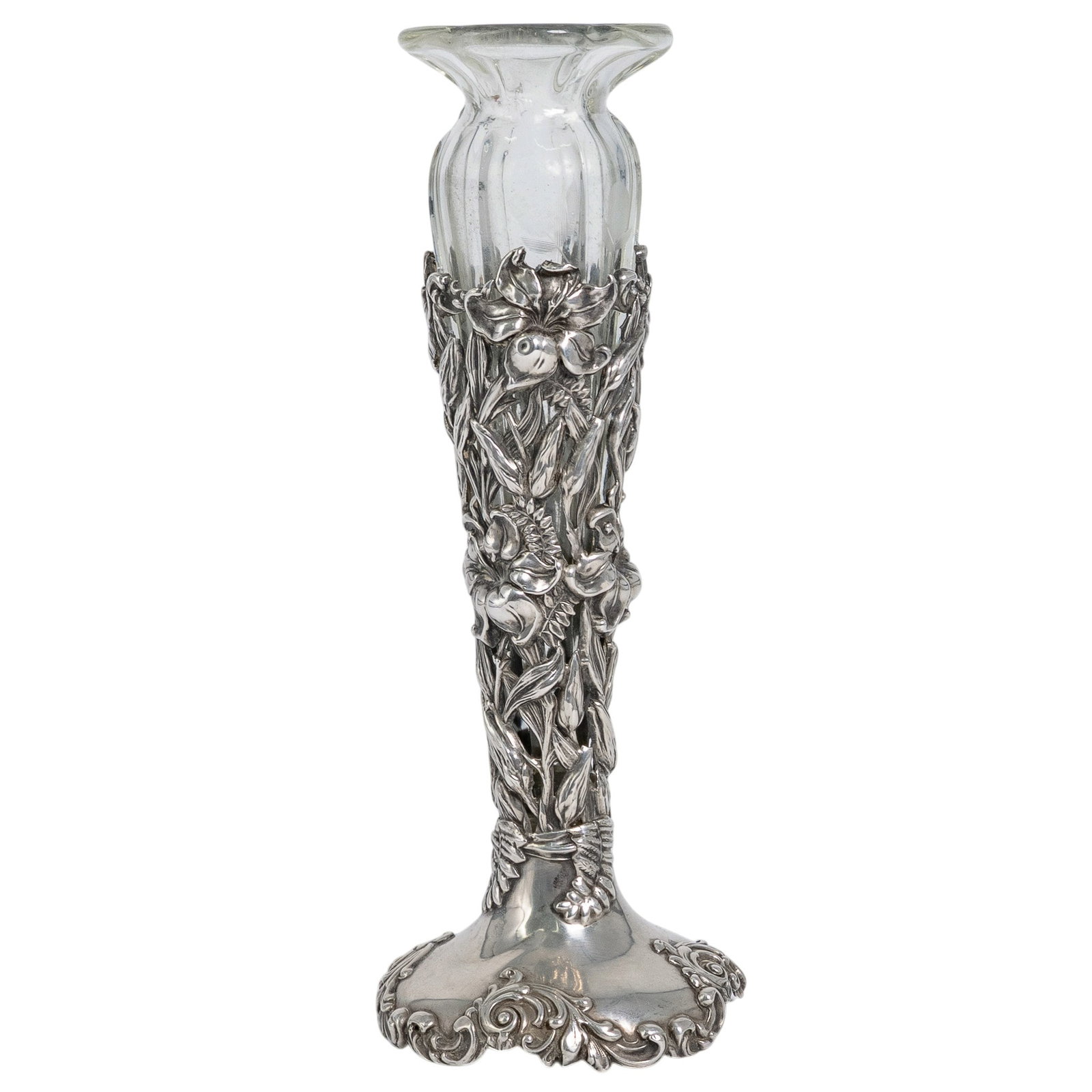 Art Nouveau Sterling & Glass Bud Vase (1 of 6)