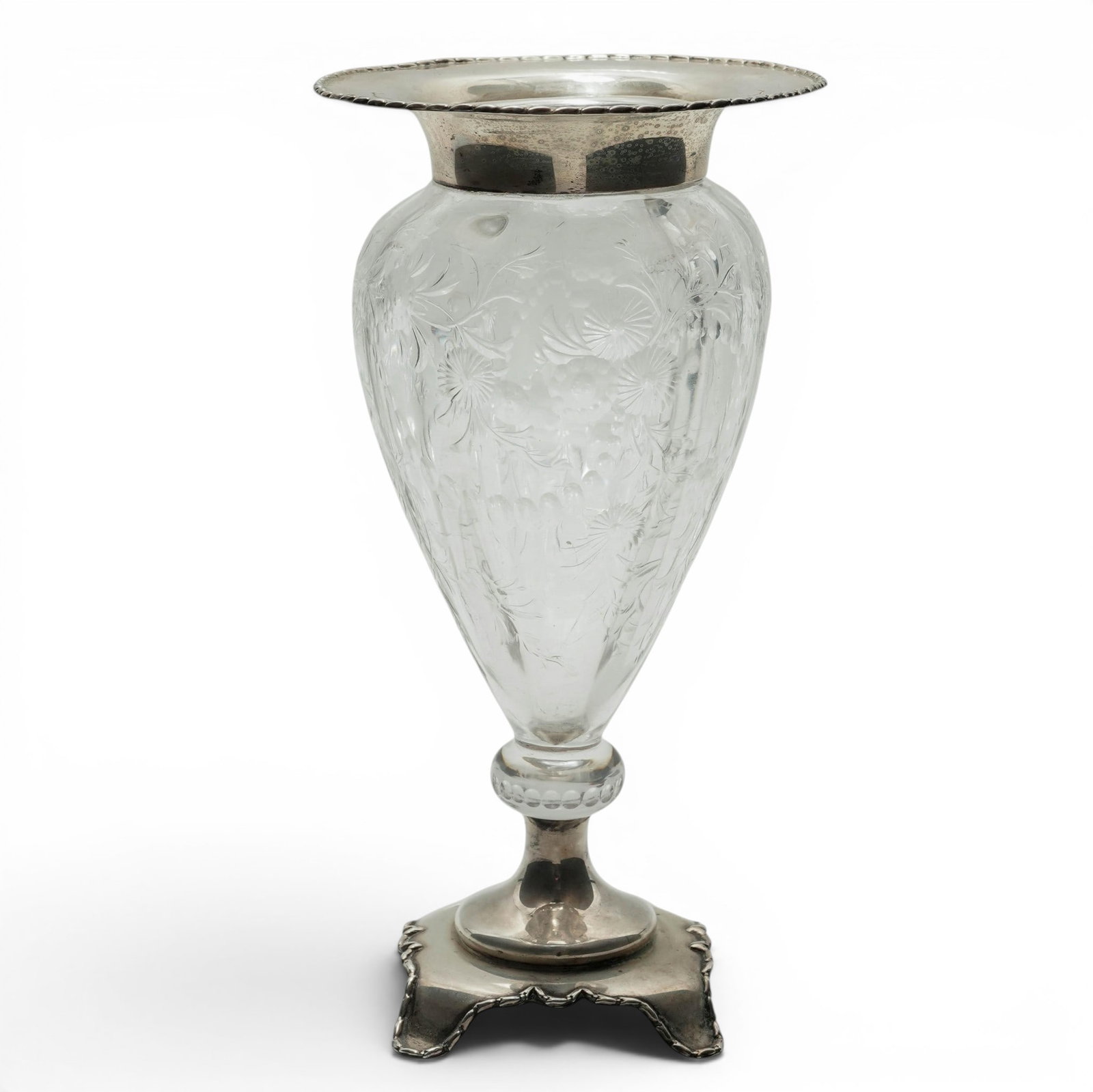 Antique English Sterling Silver Mounted Glass Vase (1 of 8)