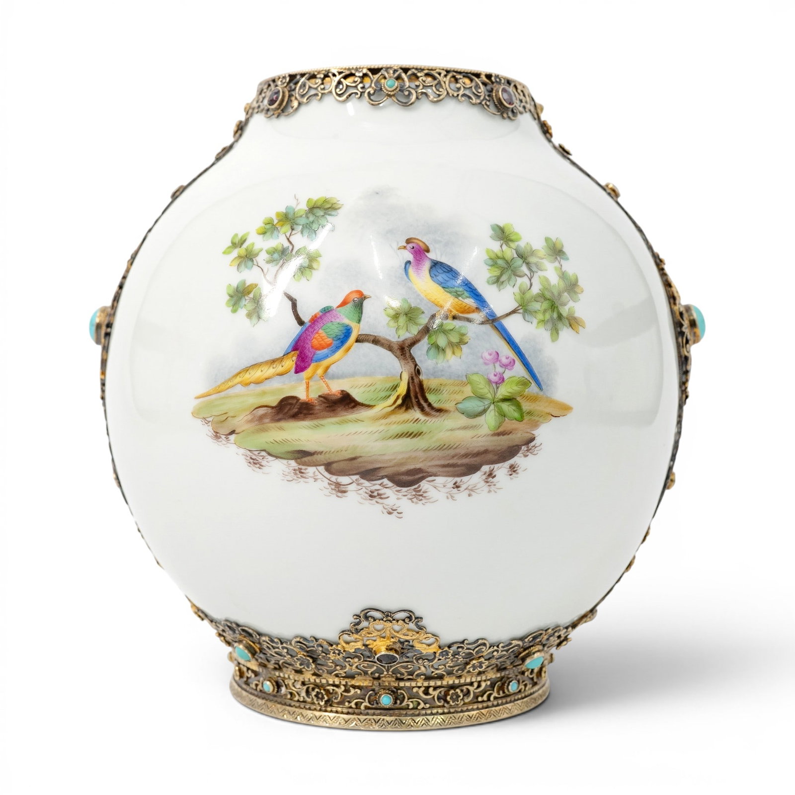 Herend "Rothschild Bird" Gilt Silver-Mounted Vase (1 of 6)