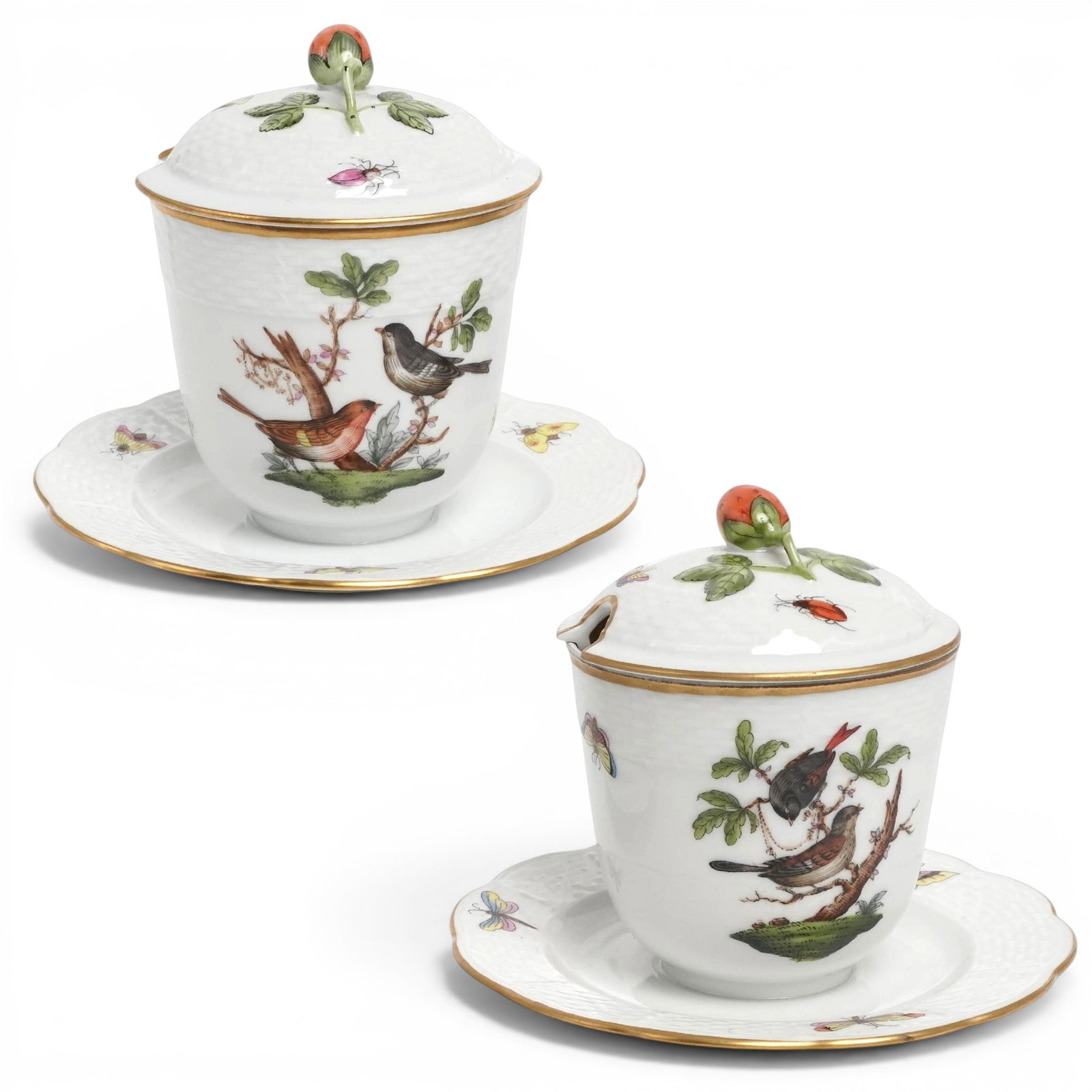 Pair Herend Rothschild Bird Porcelain Jam Jars (1 of 12)
