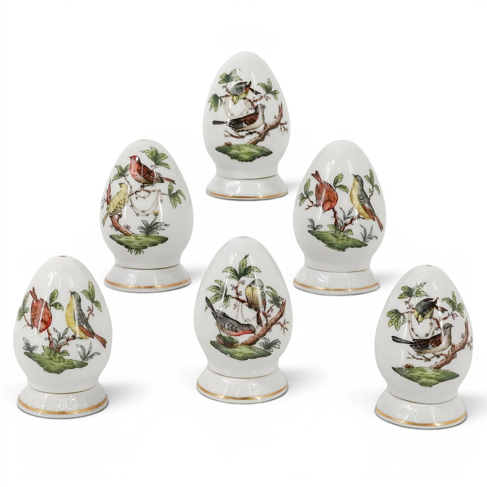 (6 pcs) Herend "Rothschild Bird" Egg Salt & Pepper Shakers (1 of 9)