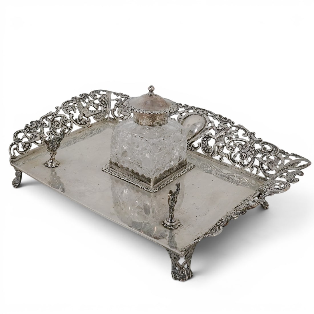 19th Cent. English William Comyns Sterling Silver Desk Inkwell (1 of 11)