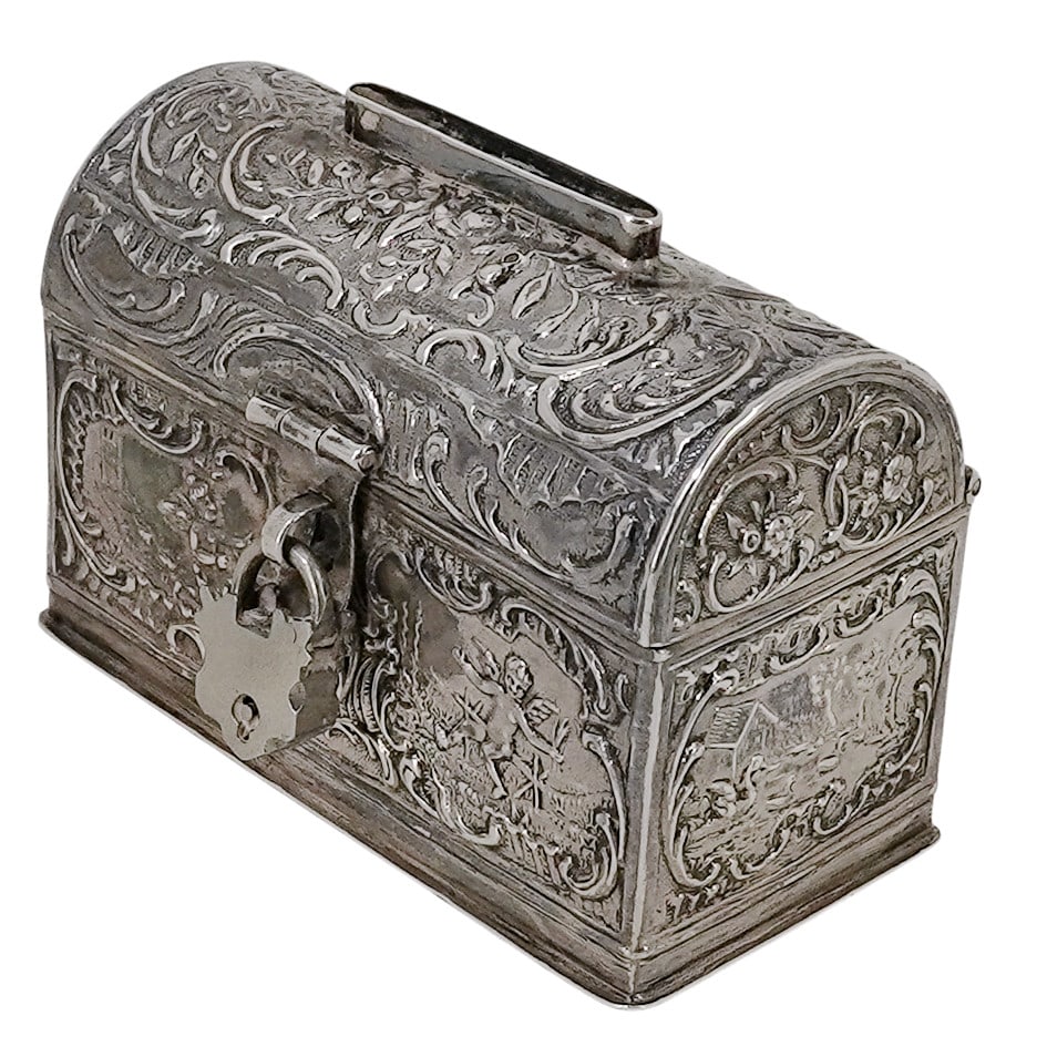 Antique Sterling Silver Repousse Chest Coin Bank (1 of 9)