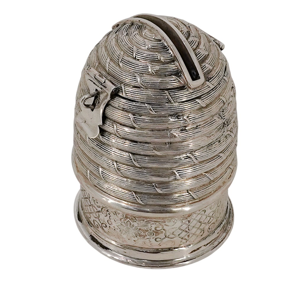 Antique 750 Silver Beehive Coin Bank (1 of 9)