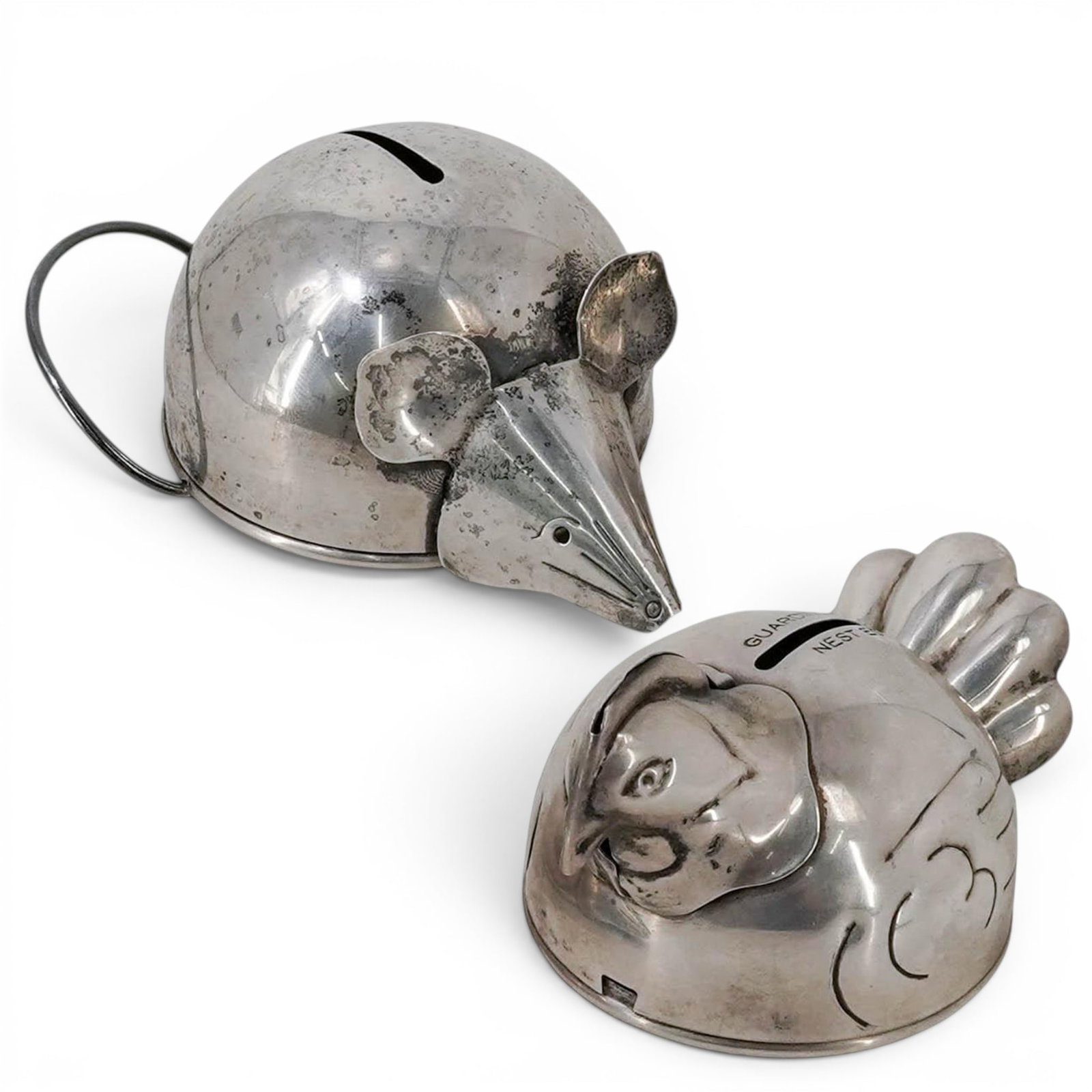 (2pc) Vintage Napier Sterling Silver Rooster & Mouse Banks (1 of 12)