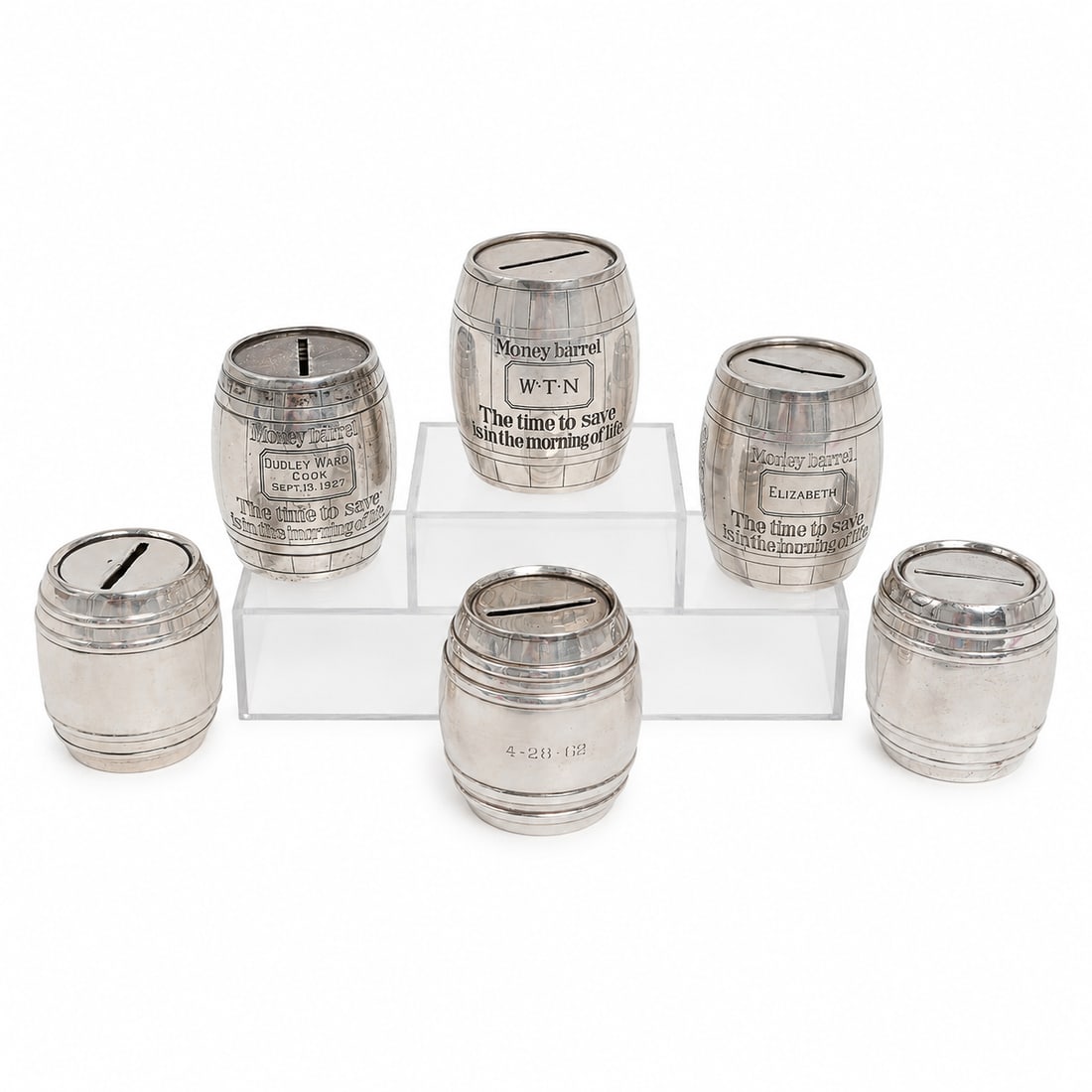 (6 pc) Vintage Sterling Silver Barrel Coin Boxes (1 of 10)