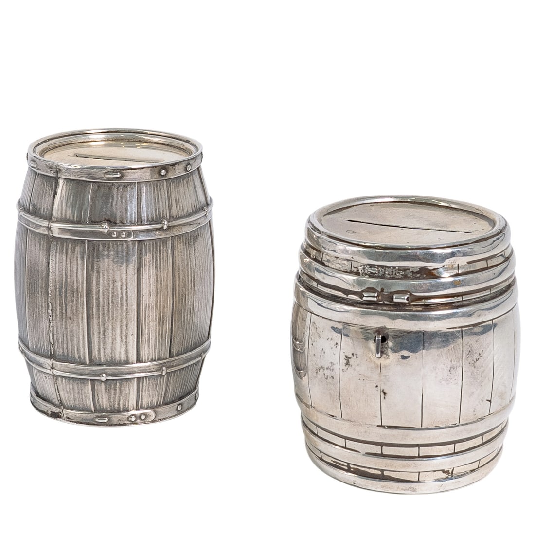 (2 pcs) Antique Sterling Silver Barrel Coin Boxes (1 of 6)