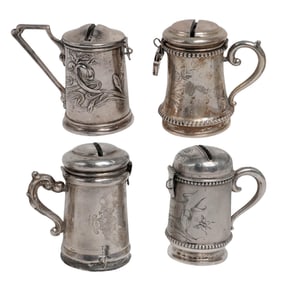 (4 pc) Antique 800 Silver Judaic Tzedakah Boxes