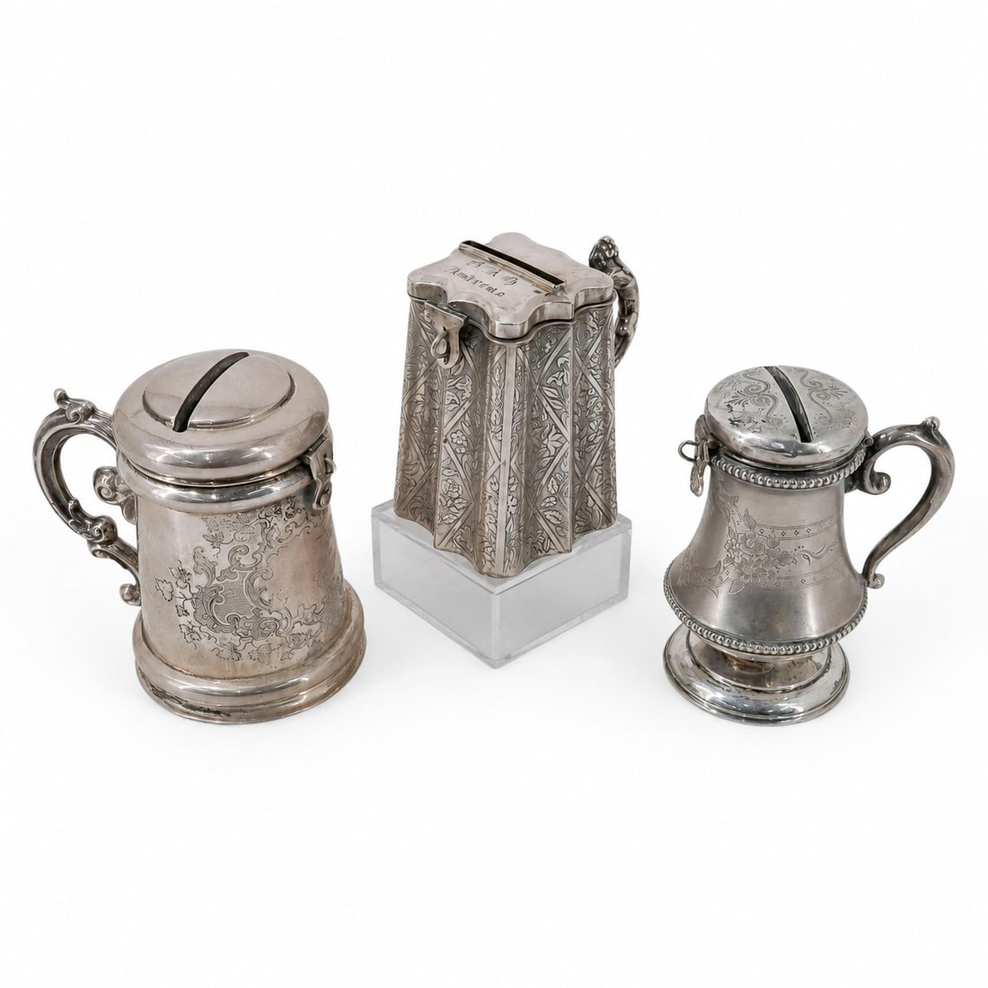 (3 pcs) 19th Cent. German Silver Tzedakah Boxes (1 of 13)