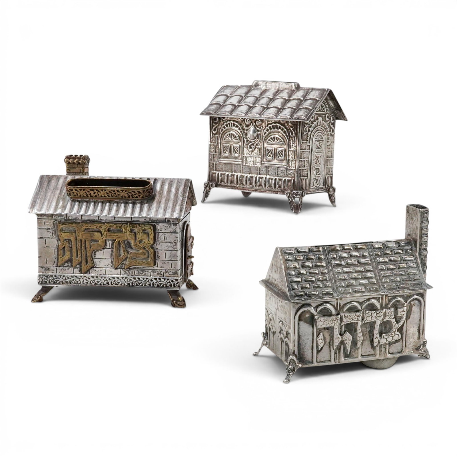 (3 pcs) Judaica Sterling Silver House Tzedakah Boxes (1 of 13)