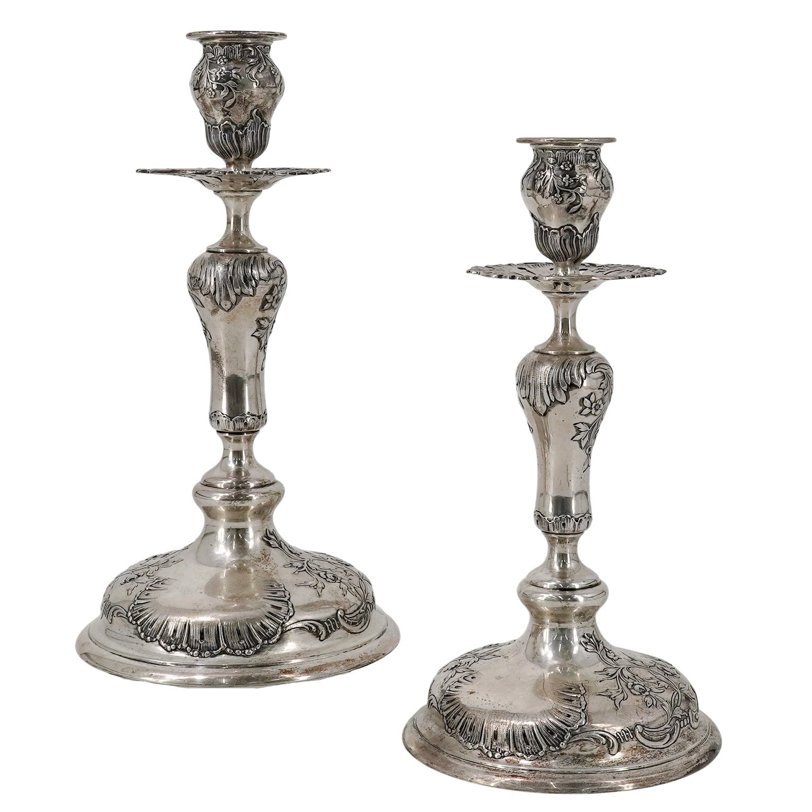 Pair Antique 800 Silver Floral Repousse Candlesticks (1 of 9)