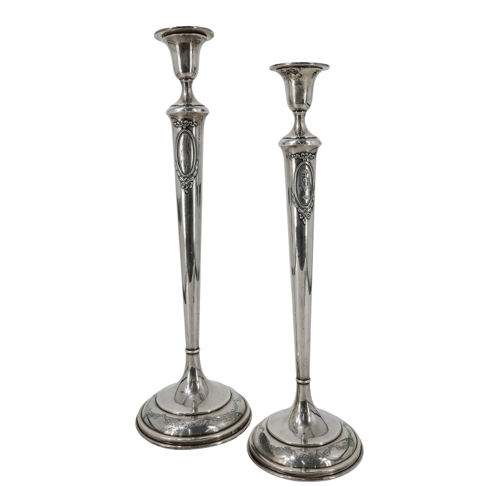 Pair Sterling Silver Neoclassical Candlesticks (1 of 5)