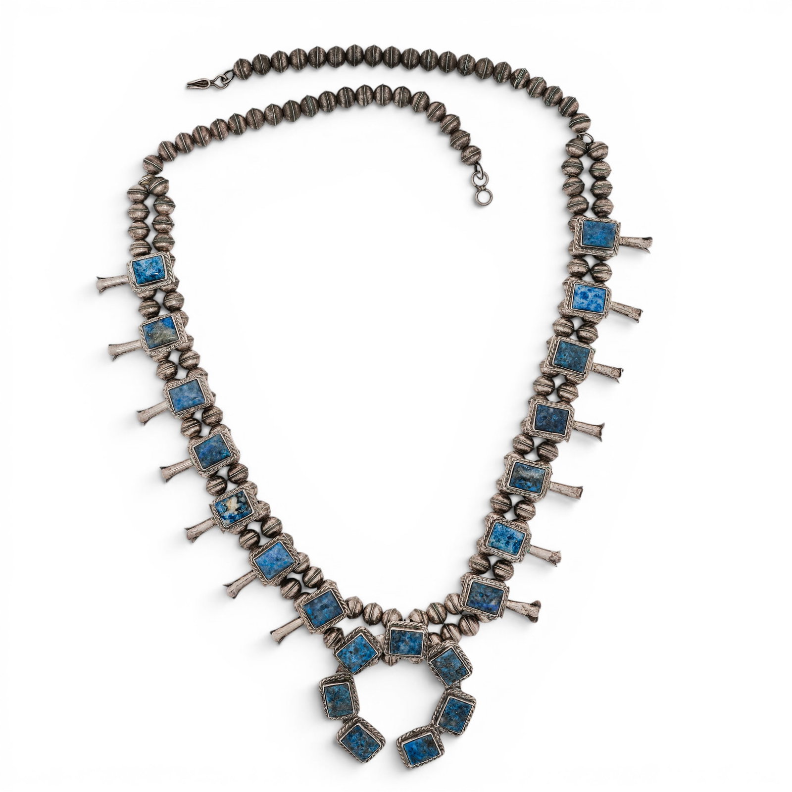 Southwest Sterling Silver & Azurite-in-Quartz Squash Blossom Necklace (1 of 6)