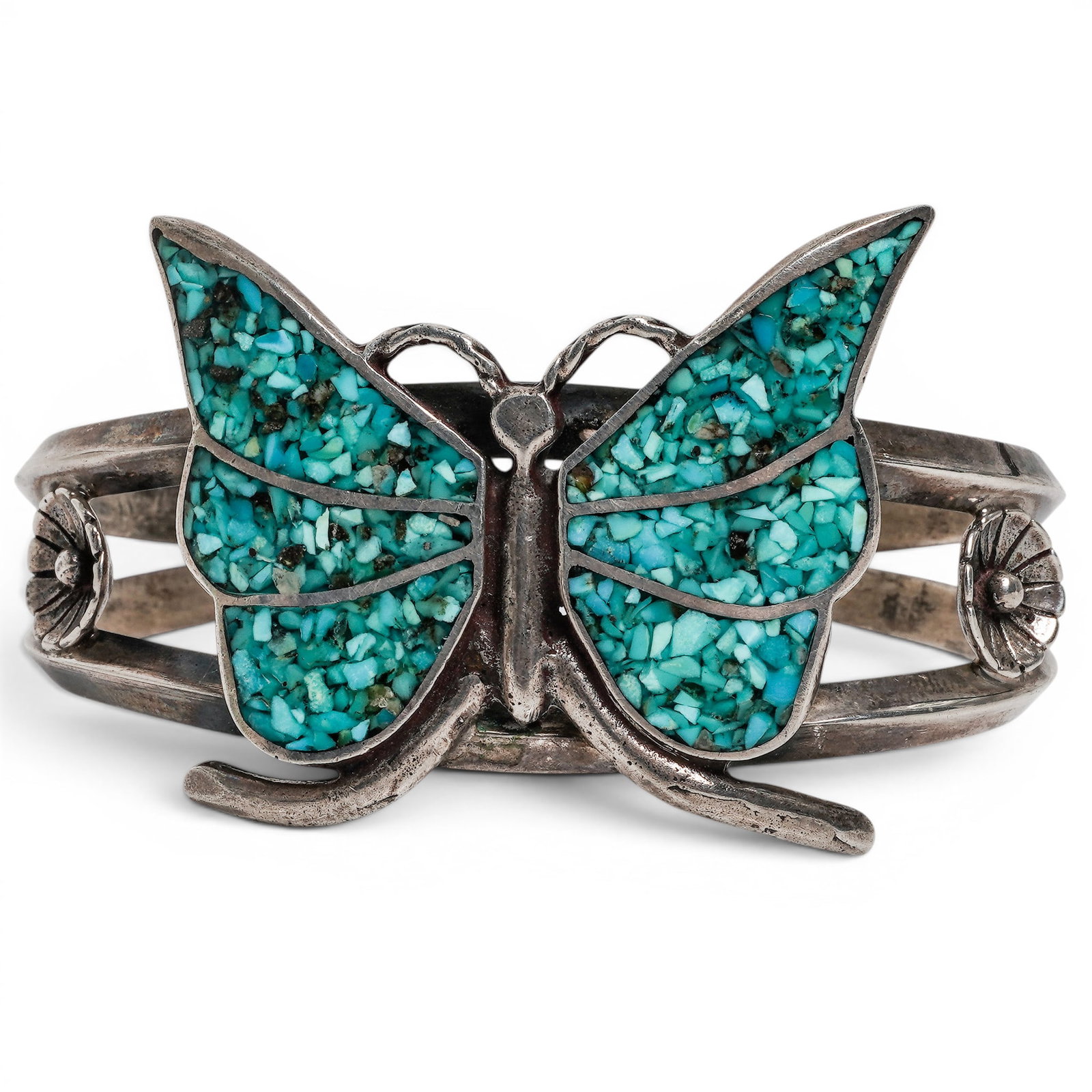 Vintage Navajo Sterling Silver & Inlaid Turquoise Butterfly Cuff Bracelet (1 of 6)