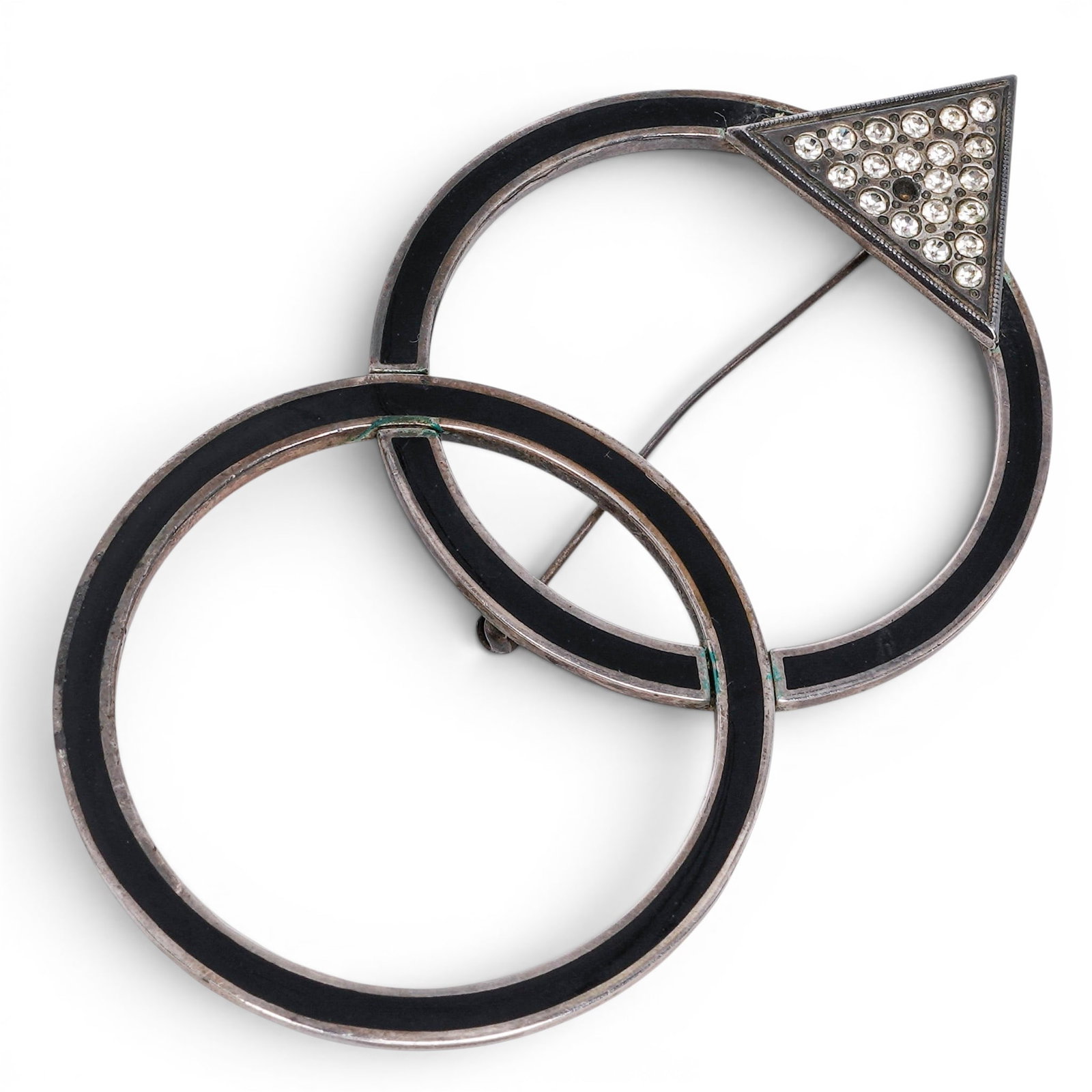 Art Deco Revival Enameled Sterling Brooch: Art Deco Revival Enameled Sterling Brooch 20th century Vintage geometric costume brooch designed with an Art Deco revival aesthetic. Marked on back "925". Weight: 20 grams. L 3.5" x W 2"