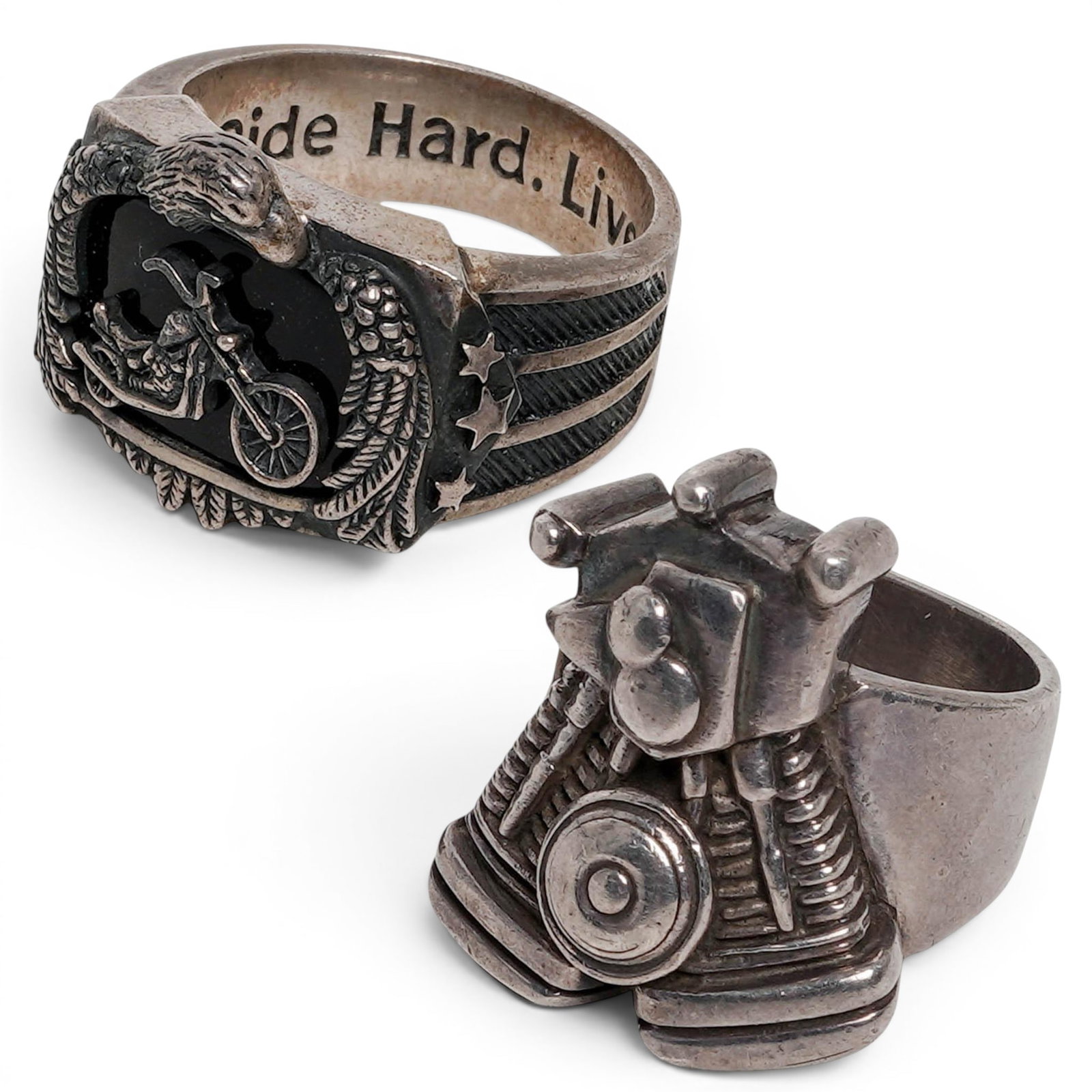 (2 pc) Retro Sterling Silver Motorcycle Rings (1 of 5)
