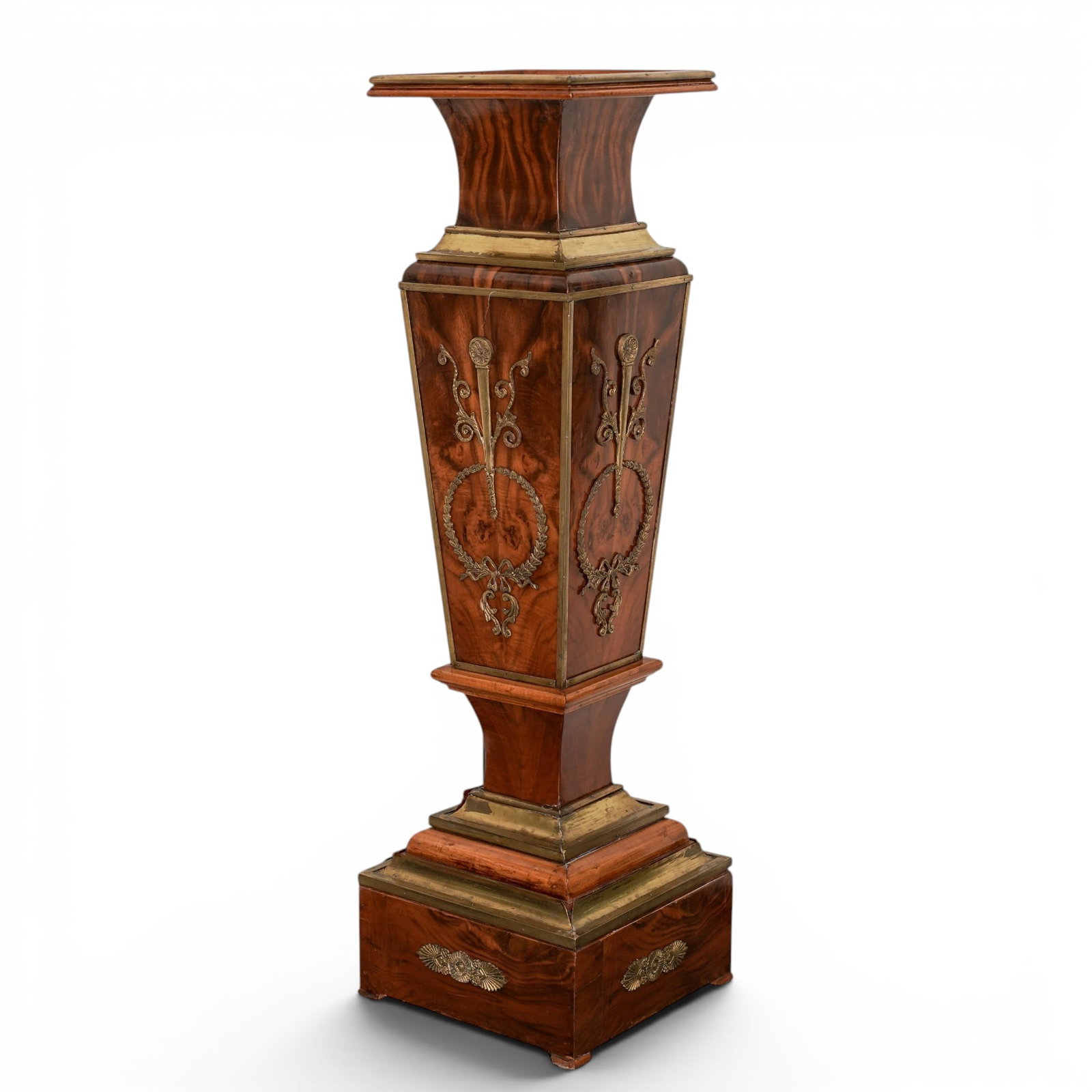 Louis XVI Style Burl Veneer Wood and Brass Mounted Pedestal (1 of 8)
