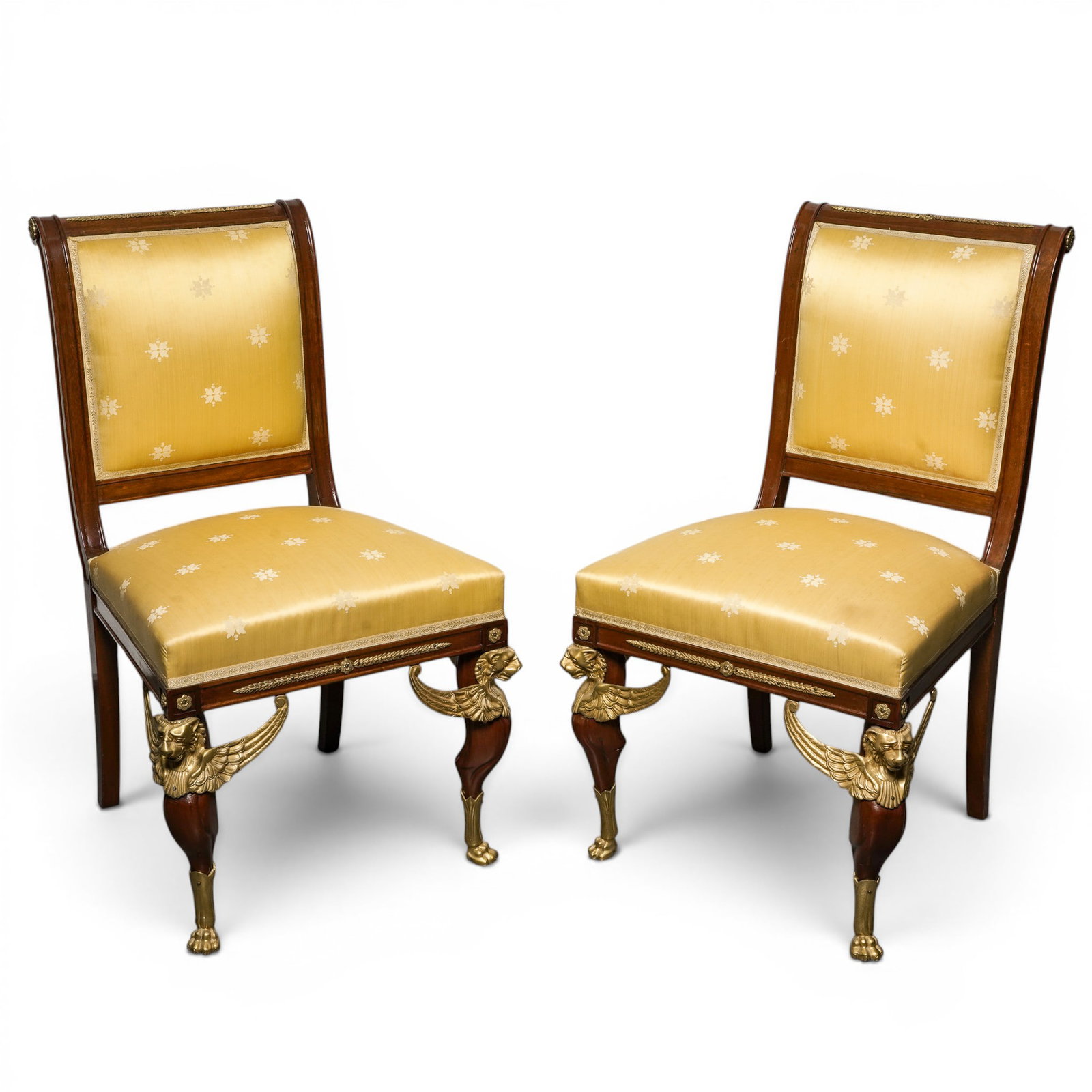 Pair French Empire Style Bronze Mounted Chairs (1 of 11)