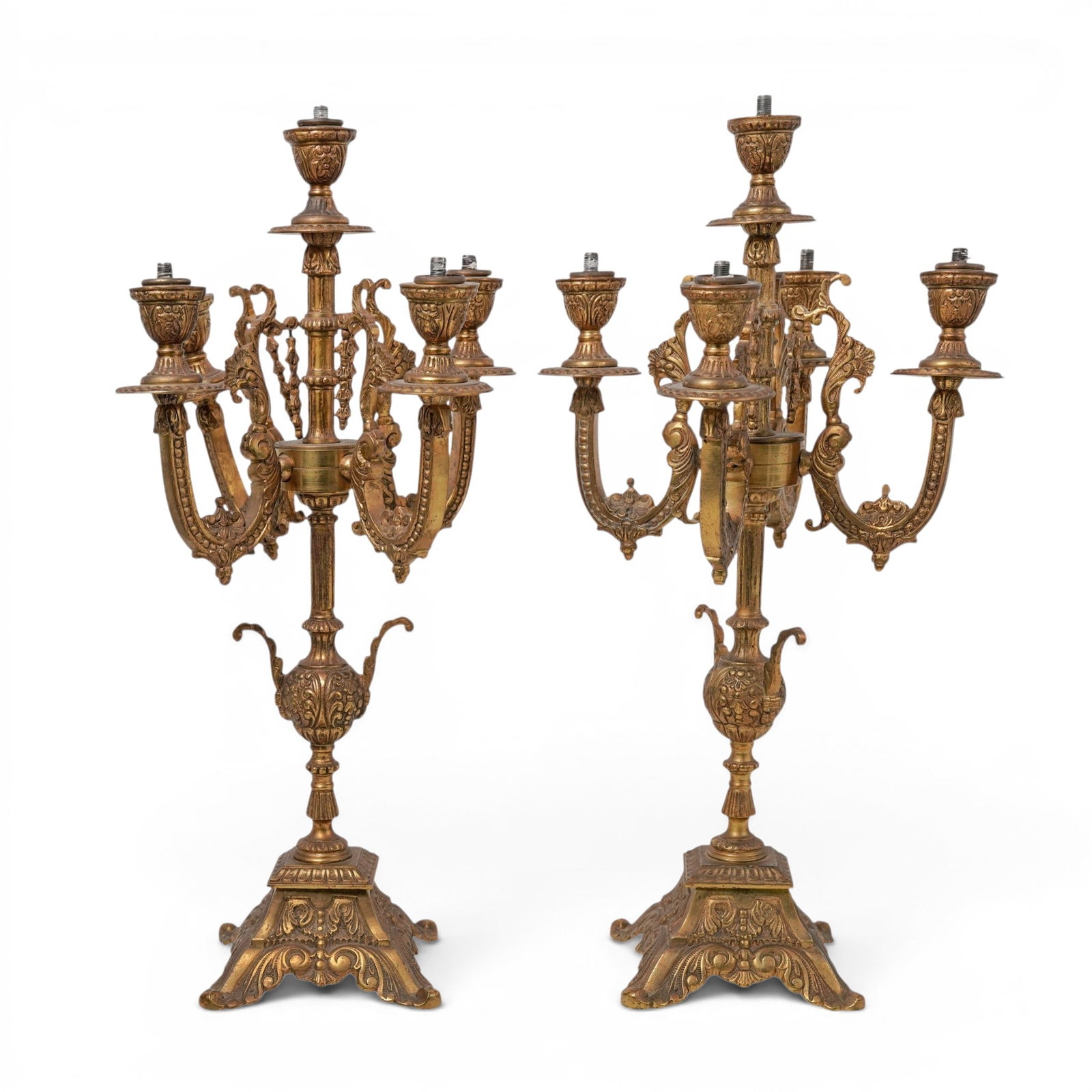 Pair Of Antique Bronze Five Light Candelabras (1 of 5)