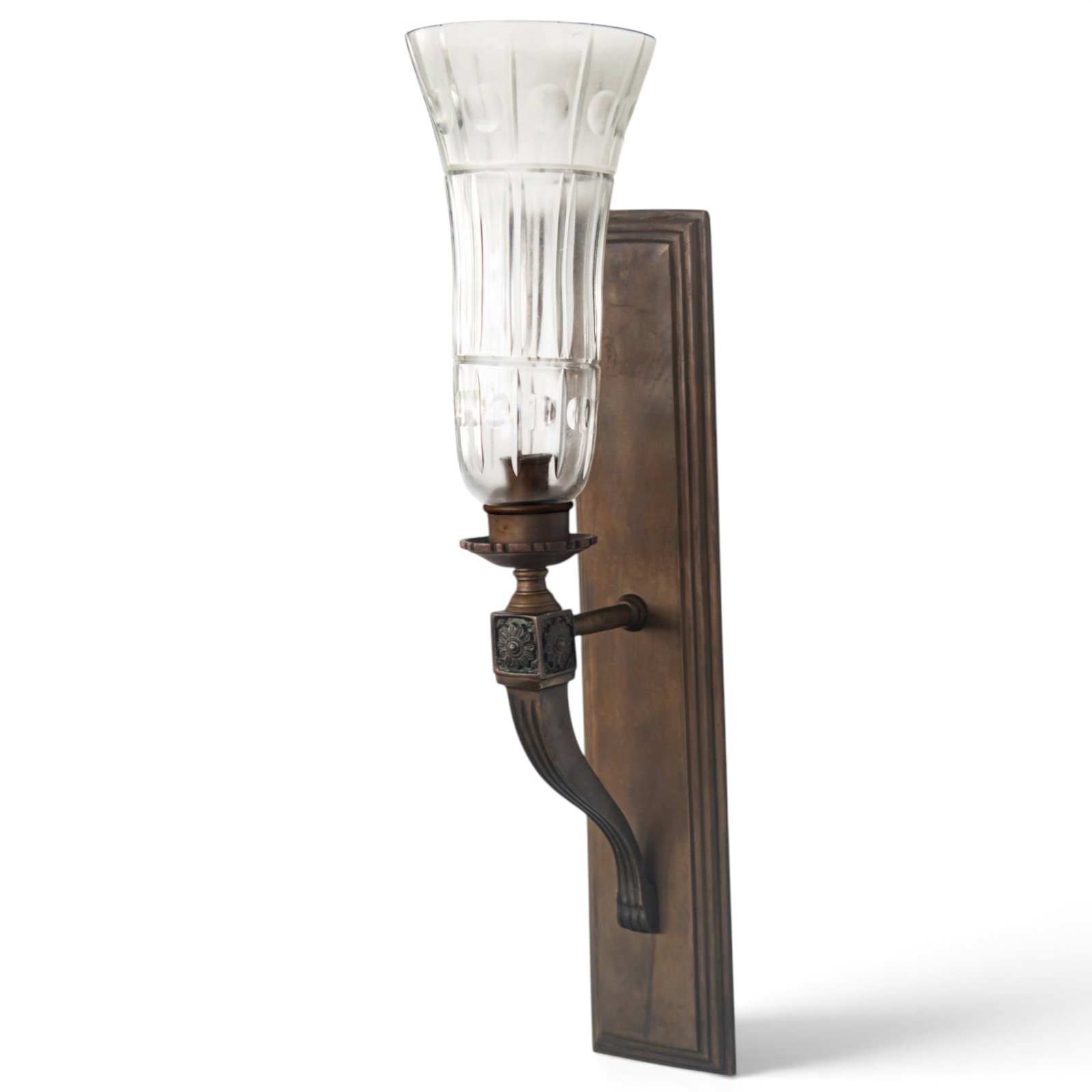 Large Brass & Crystal Glass Hurricane Sconce (1 of 5)