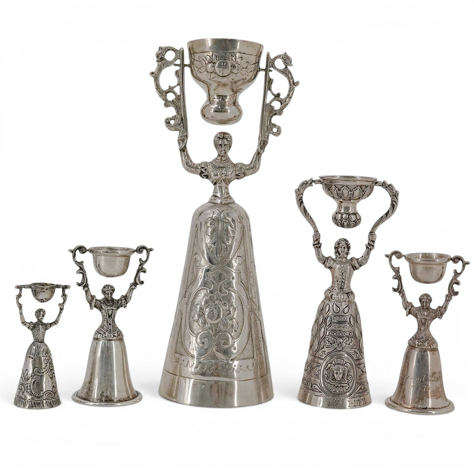 (5pc) Antique Silver Wager Wedding Bridal Cups (1 of 18)