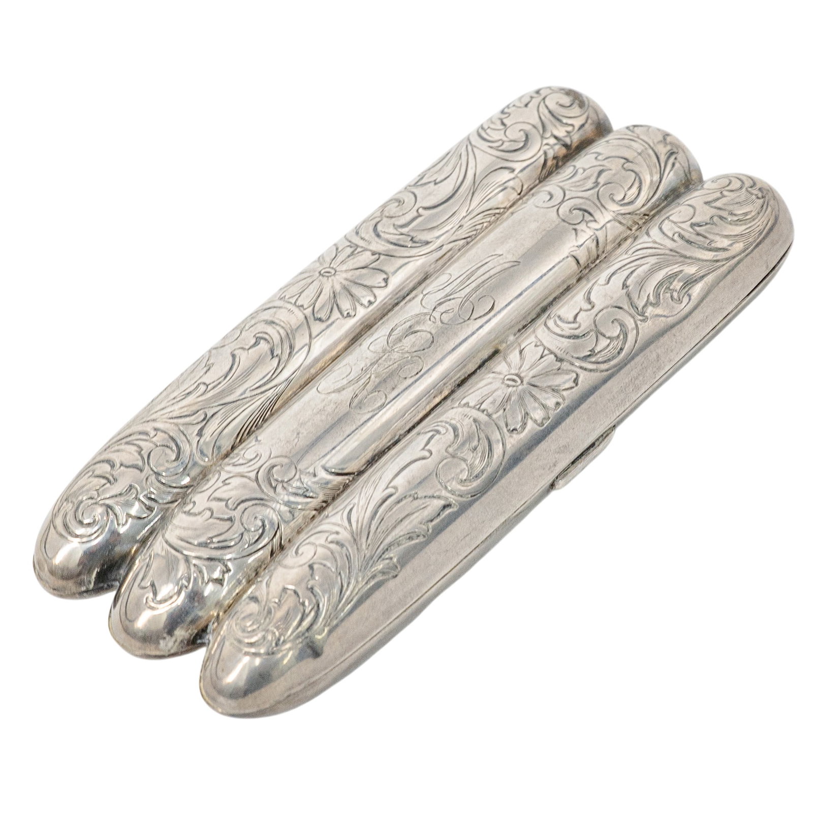 Edwardian Era Webster & Co. Sterling Silver Three-Finger" Cigar Case (1 of 5)