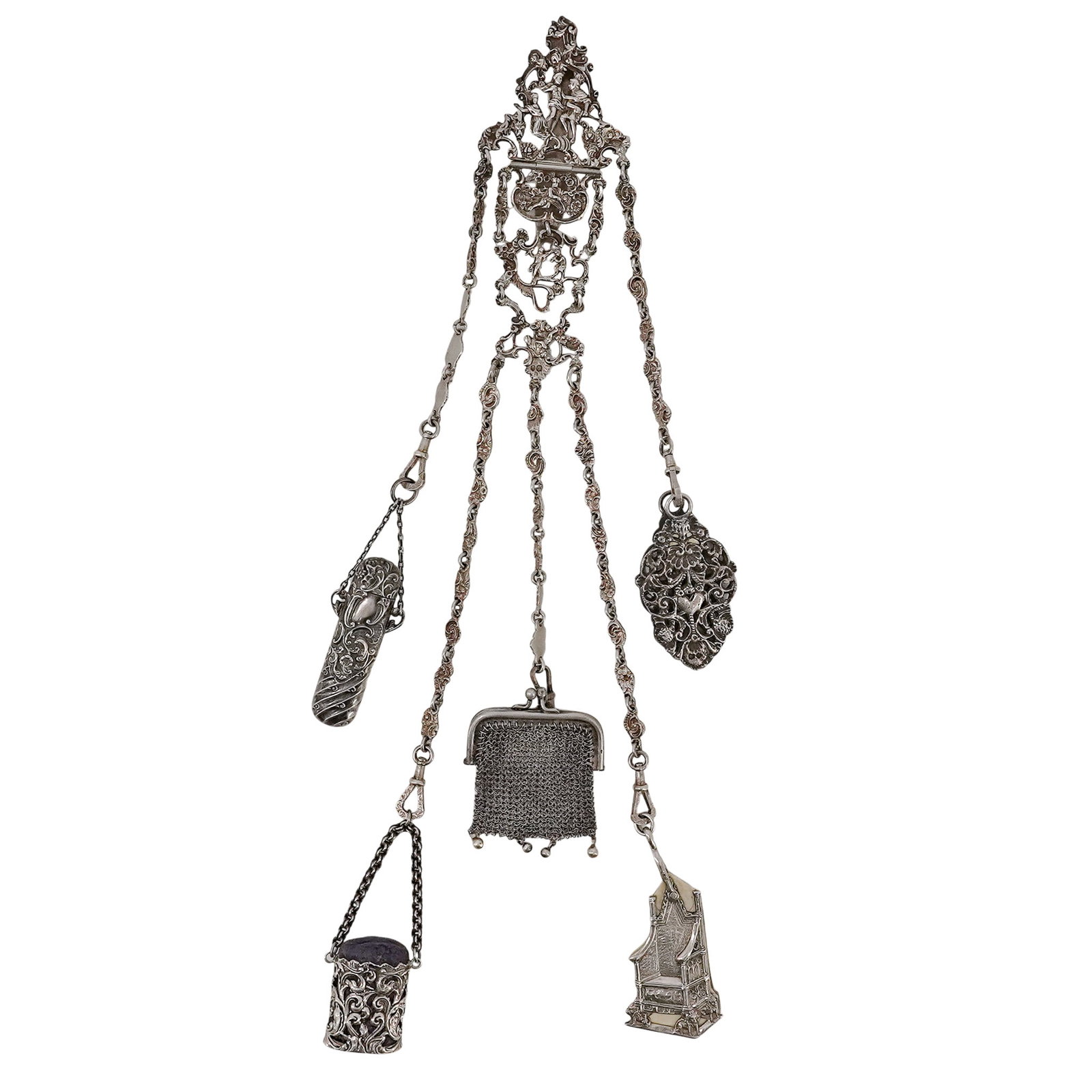 19th Cent., English Victorian Sterling Silver Chatelaine (1 of 8)