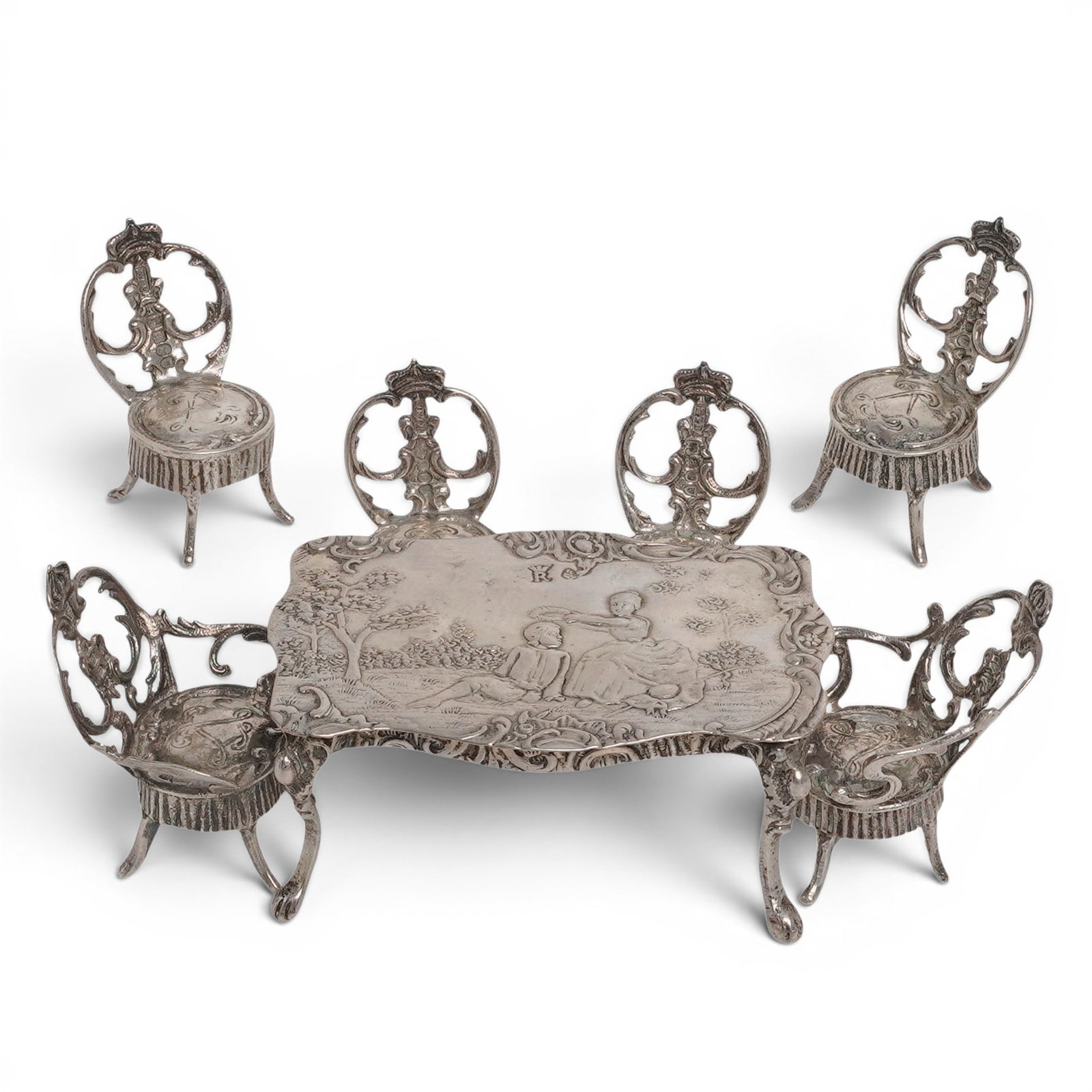 (7 pc) Antique Hanau Silver Dollhouse Furniture (1 of 11)