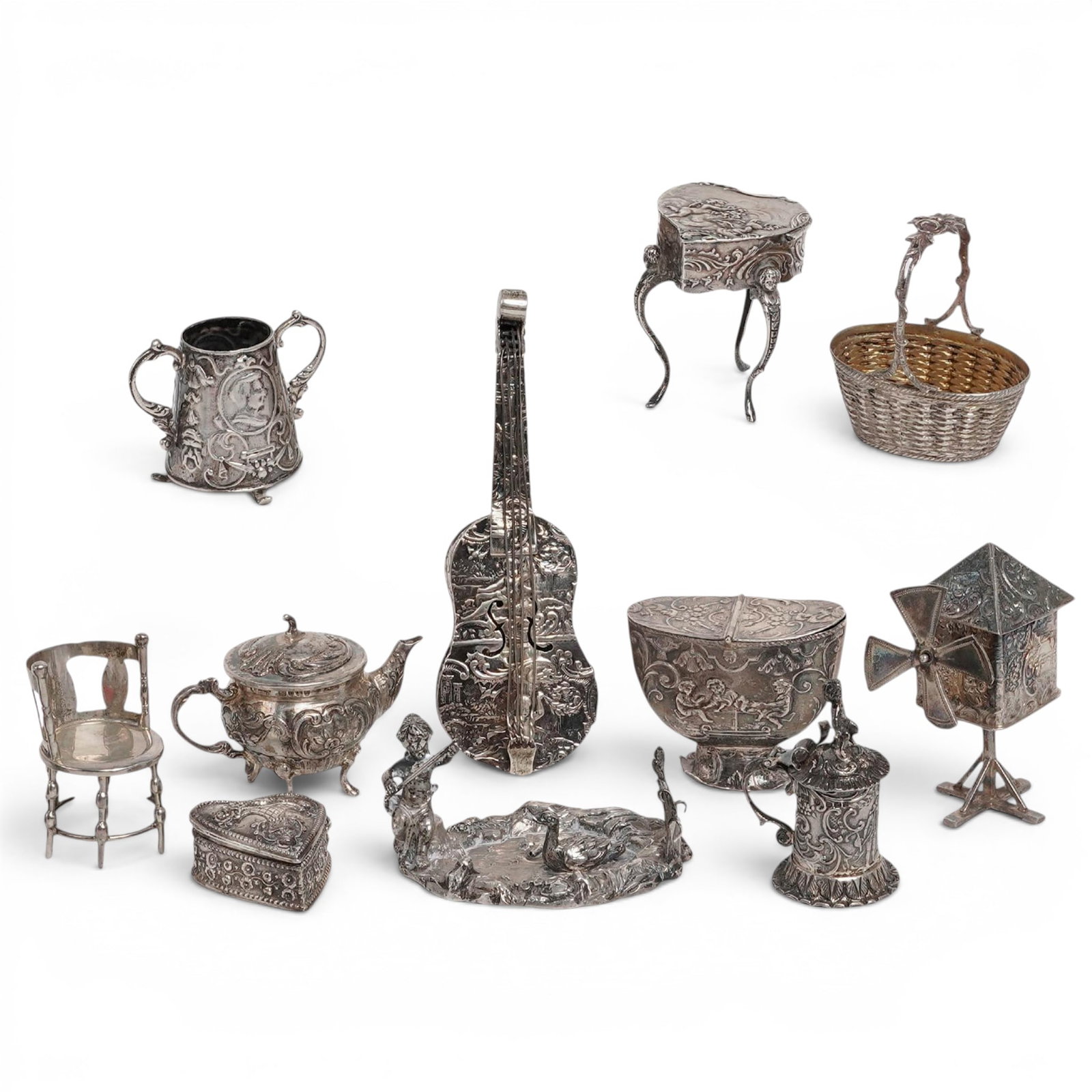 (11 pc) Collection of 800, 925, 930 Silver Miniature Trinket Boxes & Figurines (1 of 13)