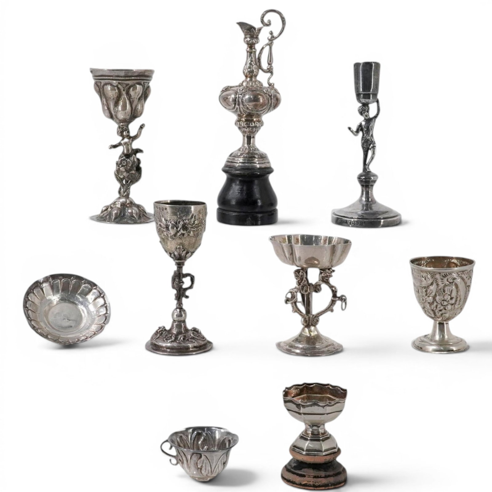 (9 pc) Antique Sterling Silver Miniature Chalices (1 of 9)