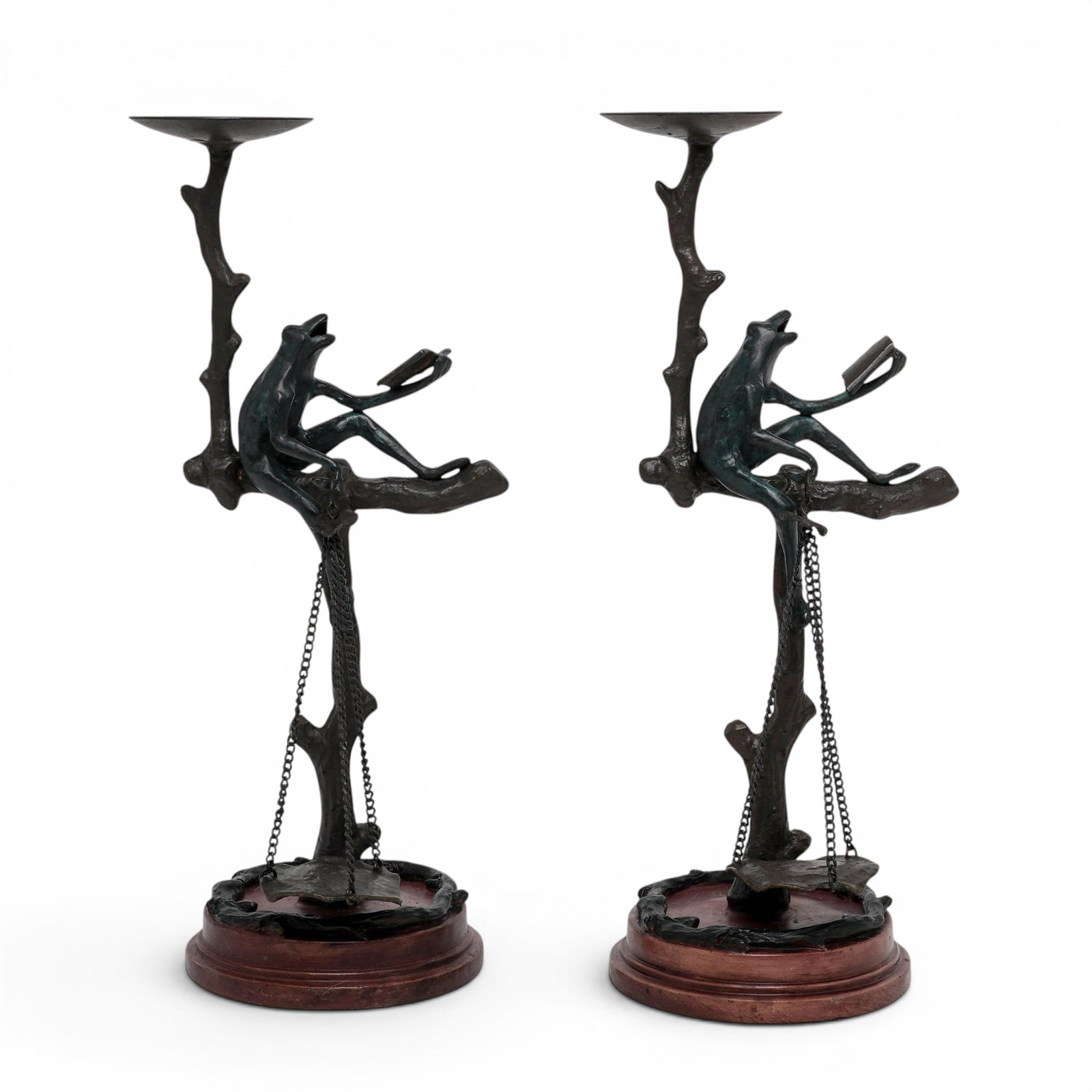 Pair Whimsical Bronze Frog Candlestick Holders (1 of 9)