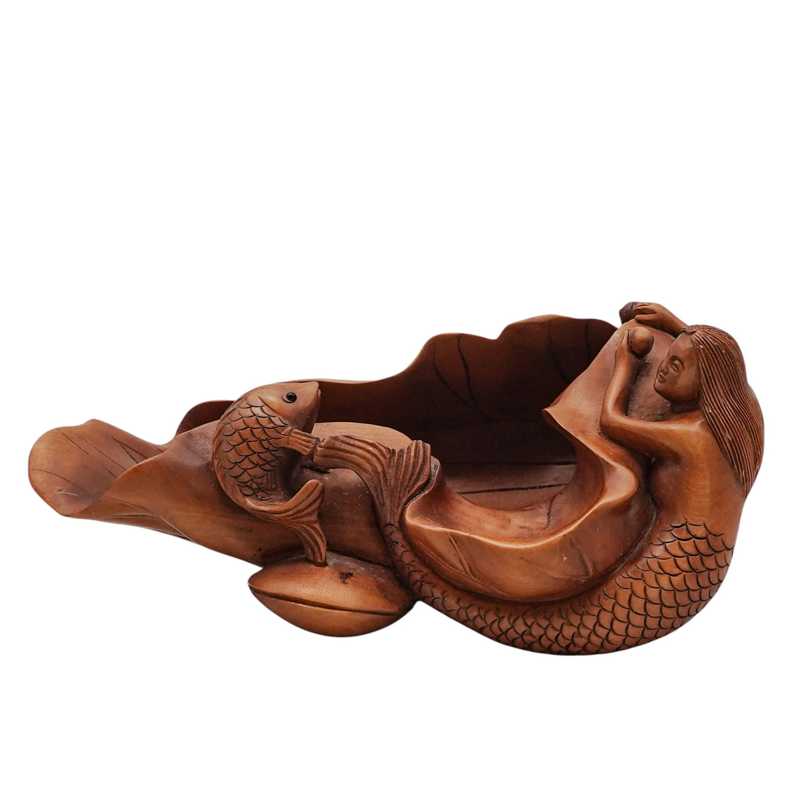 Japanese Boxwood Mermaid & Koi Okimono (1 of 9)
