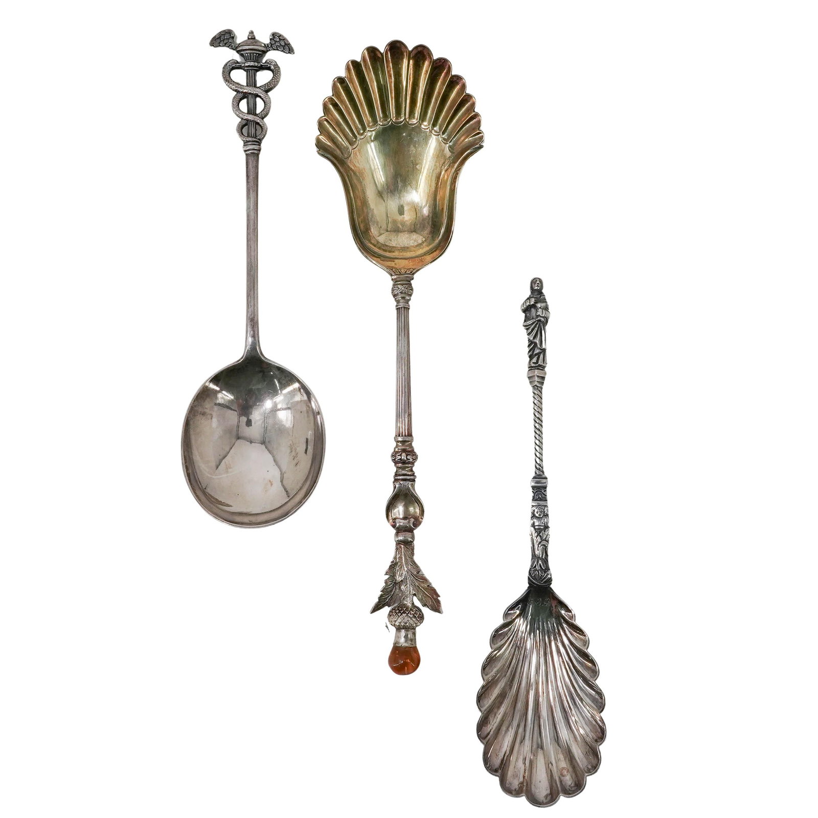 (3 pc) Rare Antique British Sterling Silver Serving Spoons (1 of 6)