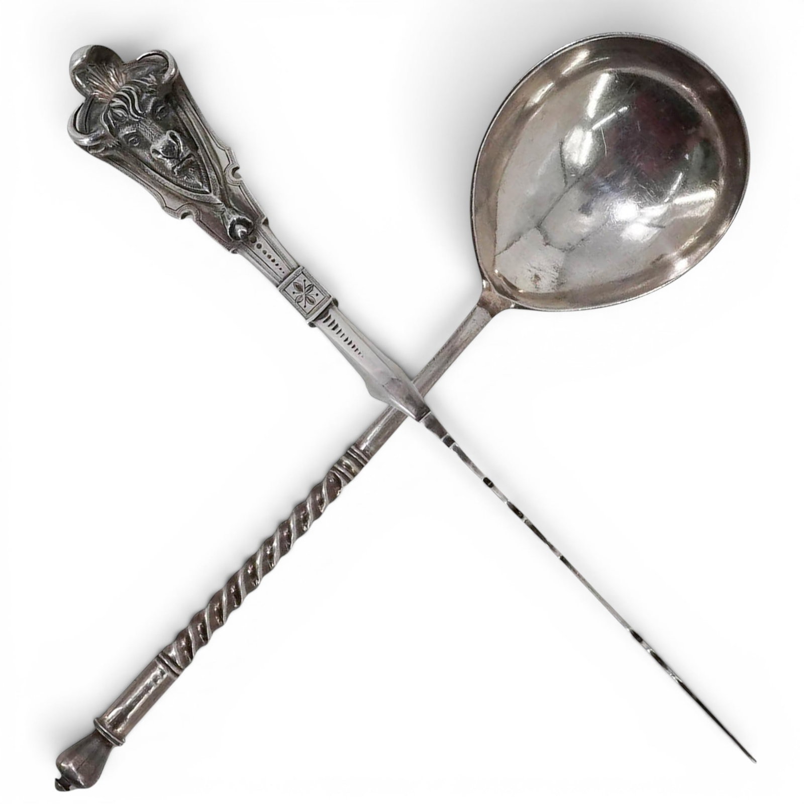(2 Pc) P.L. Krider and Russian 84 Silver Serving Spoon: (2 Pc) P.L. Krider and Russian 84 Silver Serving Spoon Late 19th-early 20th century A two piece grouping including a sterling silver serving spoon and a fish server. (1) P.L. Krider sterling silver