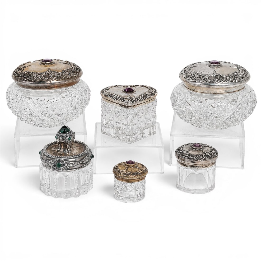 (6 pcs) Antique Sterling & Glass Dresser Boxes (1 of 15)