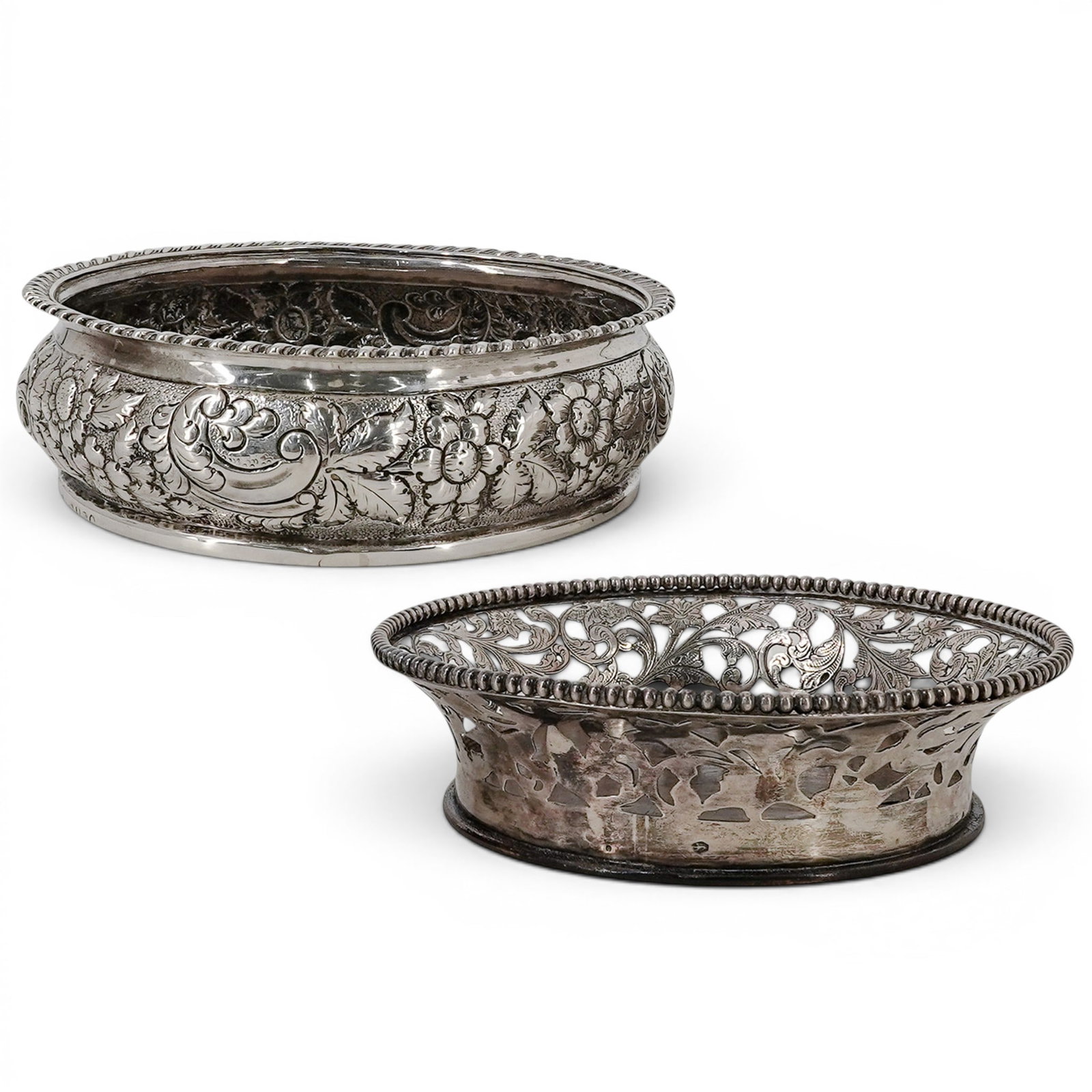 (2pc) Antique Sterling Silver & Wood Bottle Coasters (1 of 8)
