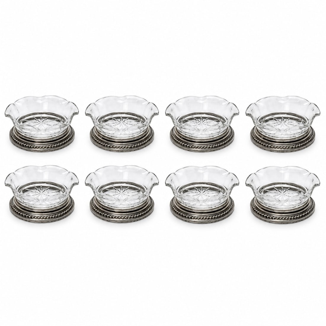 (8 pc) Cambridge Chantilly Depression Glass Coasters w/ Sterling Silver Bases (1 of 7)