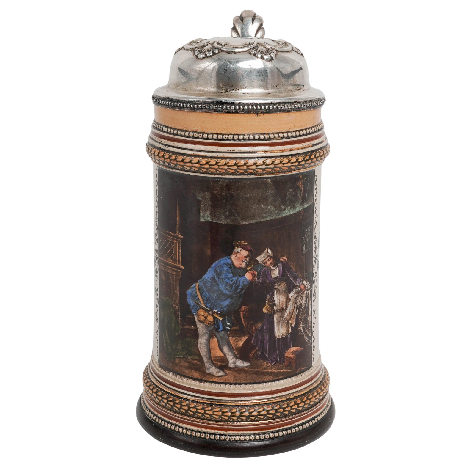 Antique German Hand-Painted Stoneware & Sterling Silver Beer Stein (1 of 10)