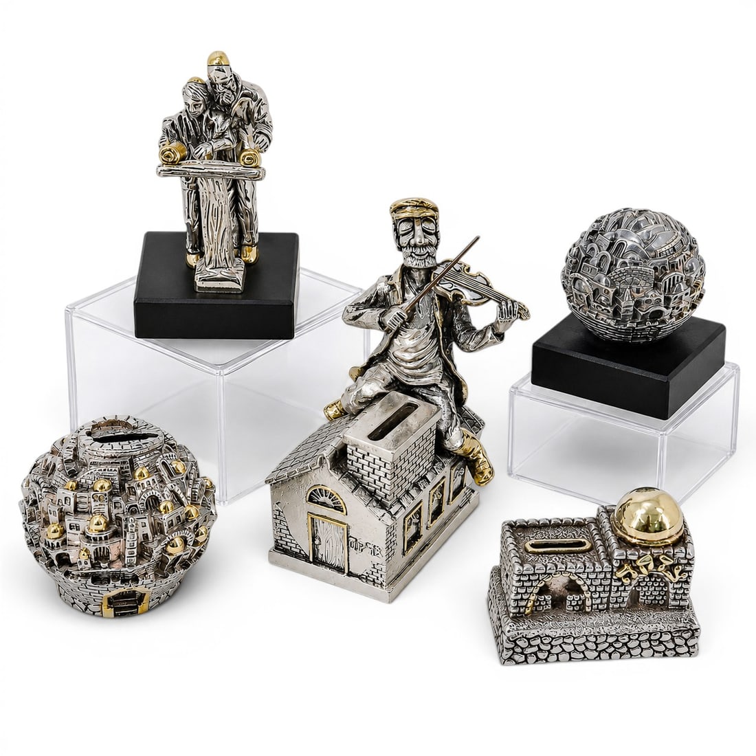 (5 pcs) Judaica Sterling Figurines & Coin Banks (1 of 13)