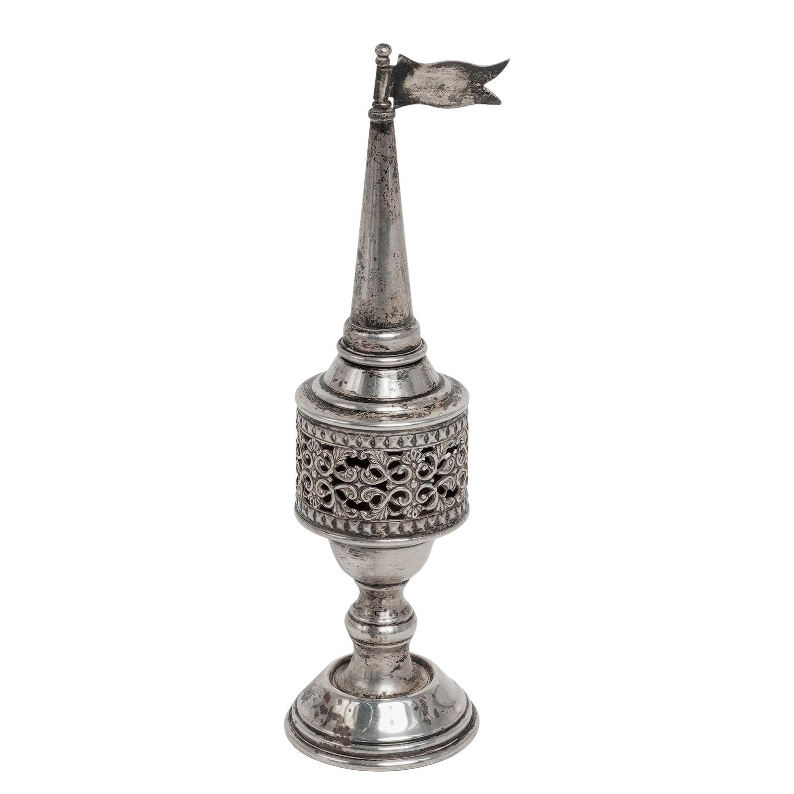 Antique Sterling Silver Judaica Havdalah Spice Tower: Antique Sterling Silver Judaica Havdalah Spice Tower c. 1880s-1950s, Israel Sterling silver Judaica Havdalah spice tower (also known as a besamim box) is a ceremonial object used during Havdalah, the 
