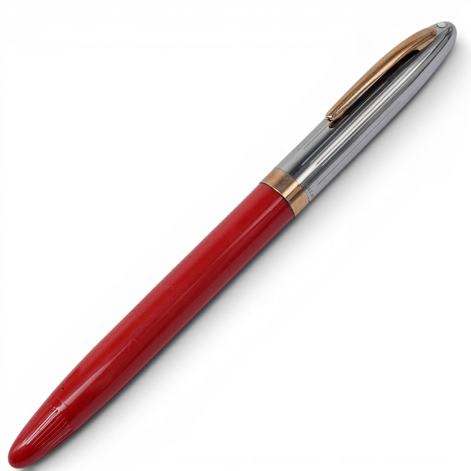 1950s Sheaffer Sentinel Snorkel Rare Fiesta Red Fountain Pen: 1950s Sheaffer Sentinel Snorkel Rare Fiesta Red Fountain Pen c. 1950s , USA Sheaffer snorkel fountain pen in box This is a vintage Sheaffer Sentinel Snorkel fountain pen from the 1950s.It features a