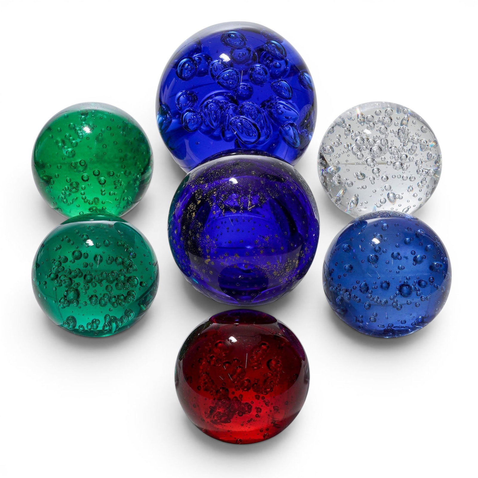 (7pc) Art Glass Controlled Bubble Glass Paperweights (1 of 9)