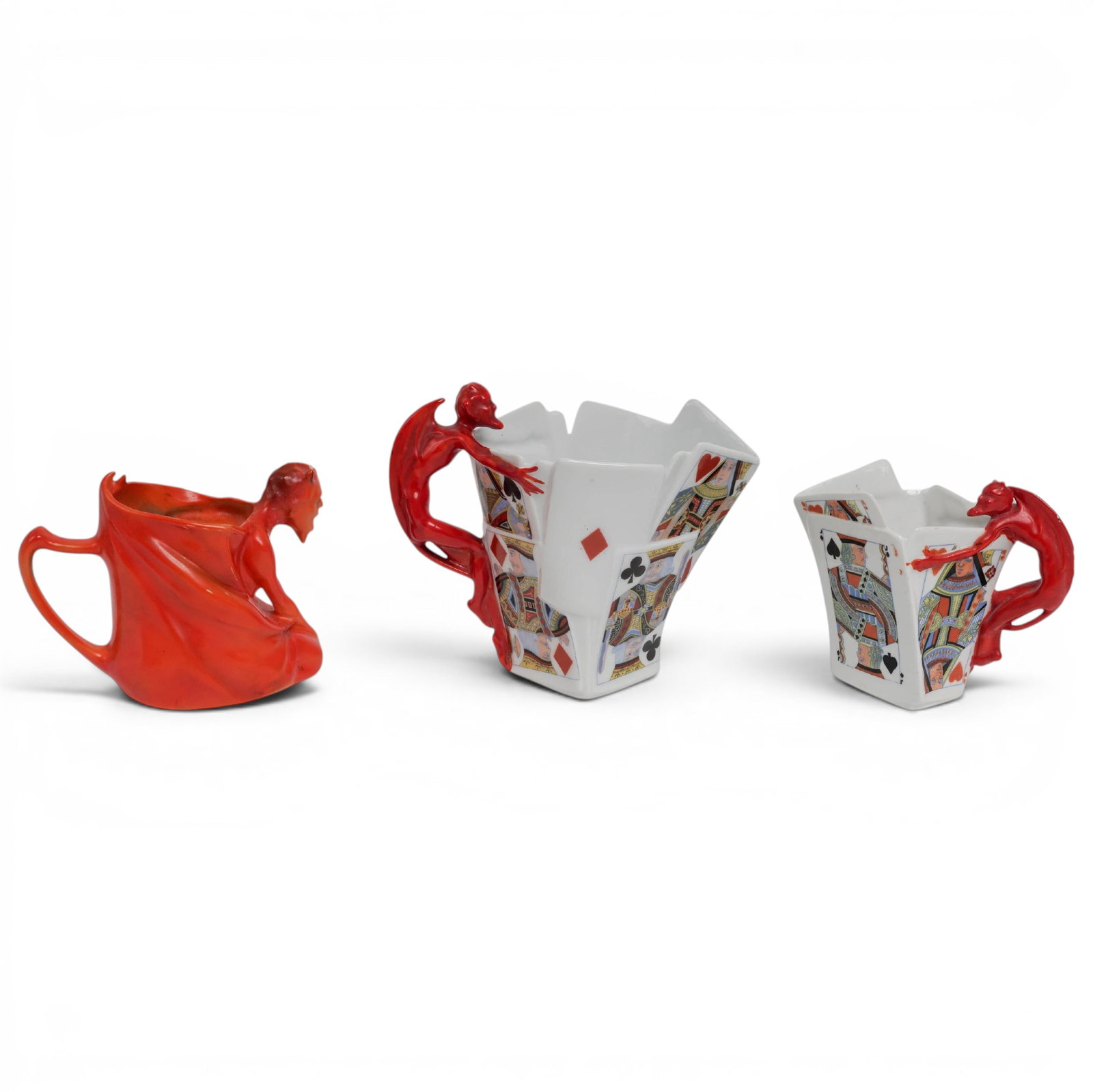 (3 pc) Antique Royal Bayreuth "Devil & Cards" Porcelain Pitchers (1 of 17)