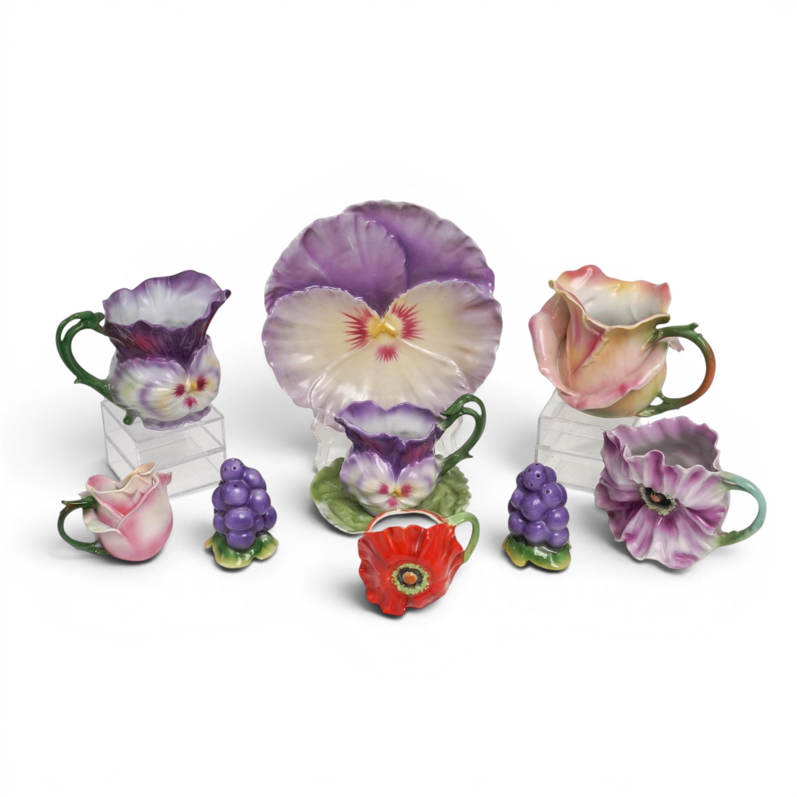 (10 pcs) Royal Bayreuth Floral & Fruit Porcelain Tea Service Grouping (1 of 19)