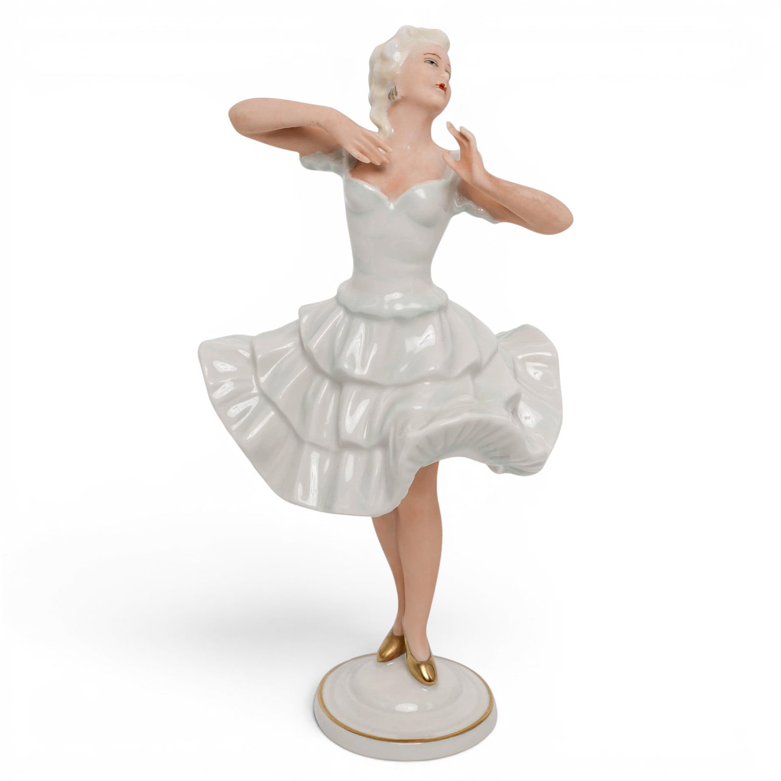 H.S. Unterweissbach German Porcelain Ballerina: H.S. Unterweissbach German Porcelain Ballerina 20th century, German A porcelain ballerina figurine by German manufacturer H.S. Unterweissbach. Hallmarked to bottom and marked number 9268. H 7.625" x W