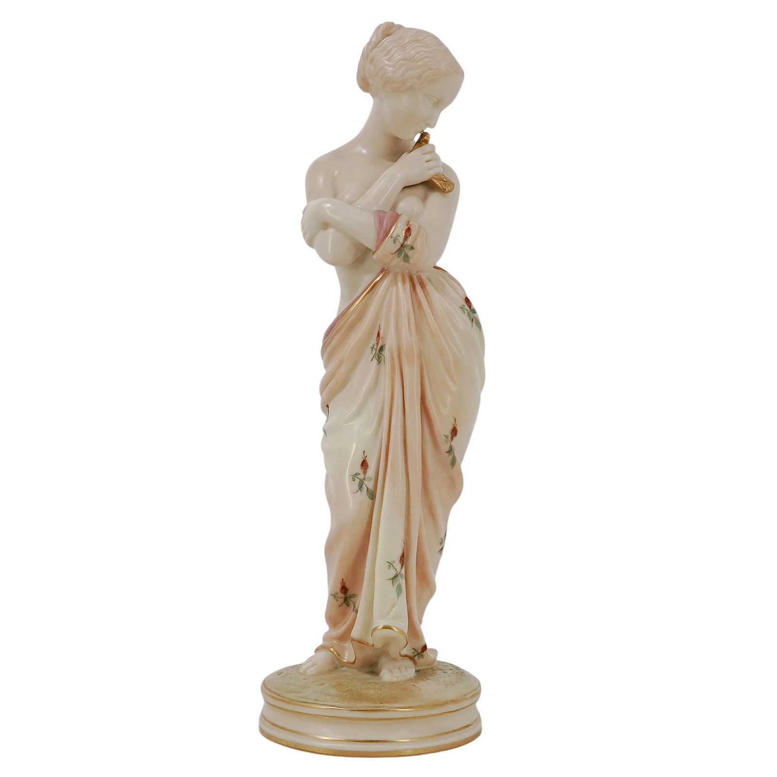 Royal Worcester Porcelain "Joy" Figurine: Royal Worcester Porcelain "Joy" Figurine Late 19th century, English Royal Worcester porcelain “Joy” figurine (shape no. 2/57) designed by James Hadley. Hallmarked on bottom. H 10.375" x Base