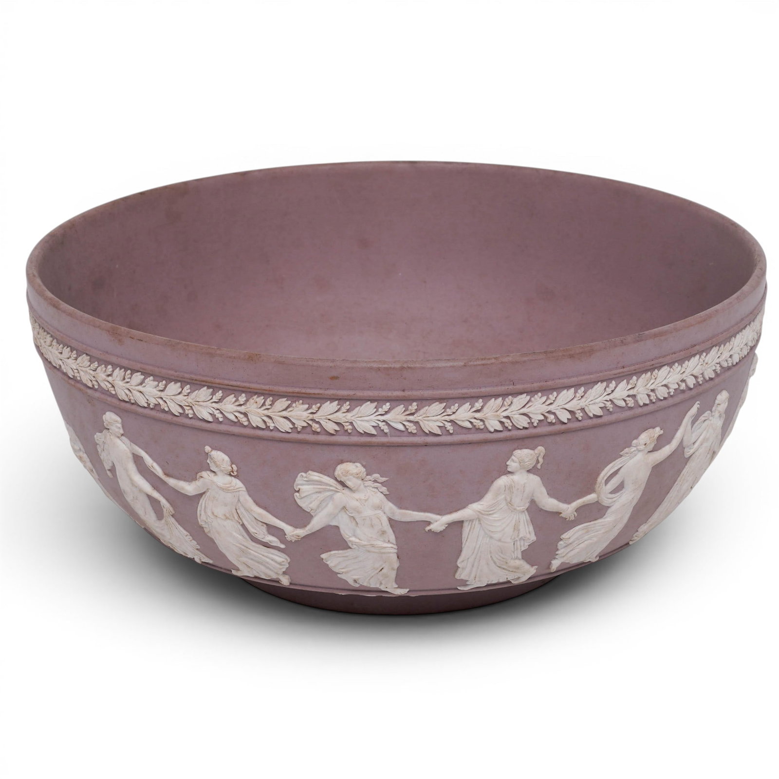 Large Wedgwood Lilac "Dancing Hours" Jasperware Neoclassical Bowl: Large Wedgwood Lilac "Dancing Hours" Jasperware Neoclassical Bowl 20th century, England This is a rare Wedgwood Lilac Jasperware bowl featuring the "Dancing Hours" neoclassical decoration.The bowl is
