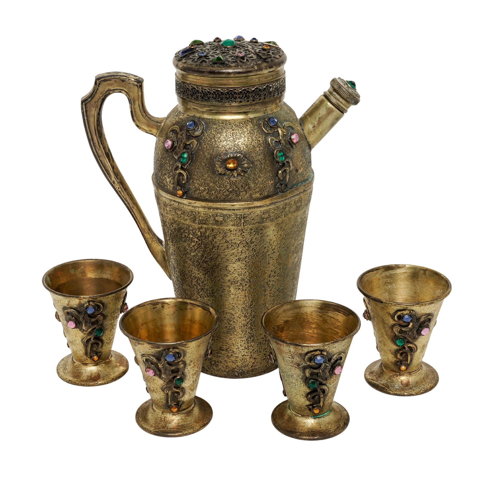 (5 pc) E. & J.B. Co. Jeweled Cocktail Shaker & Goblets (1 of 16)