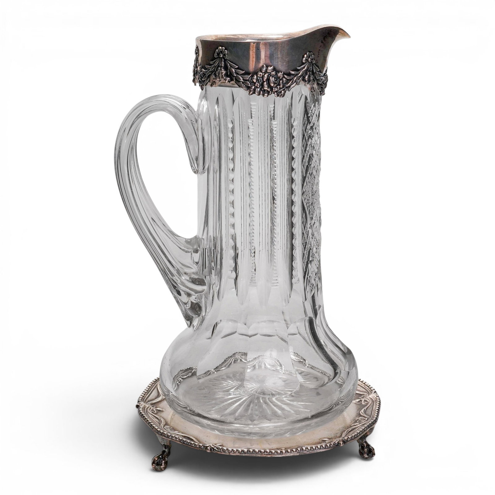 (2 pcs) Mauser Mfg. Co. Sterling & Crystal Pitcher w/ Tray (1 of 9)