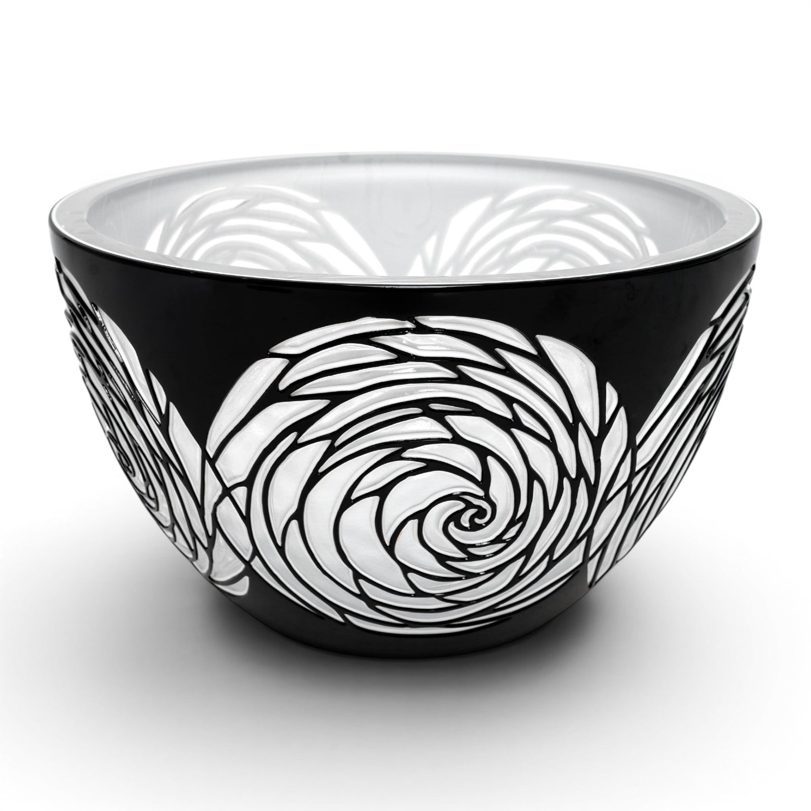 Ajka x Dior Black Onyx Cut Crystal Bowl: Ajka x Dior Black Onyx Cut Crystal Bowl 20th Cent, Hungary Large handcrafted crystal centerpiece bowl by Ajka x Christian Dior, executed in Black Onyx crystal. The exterior is deeply cut with a repeat